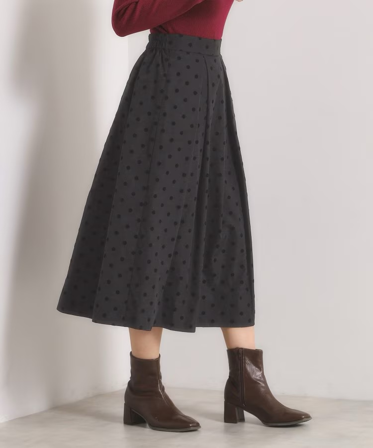 植絨波點A line半身裙
