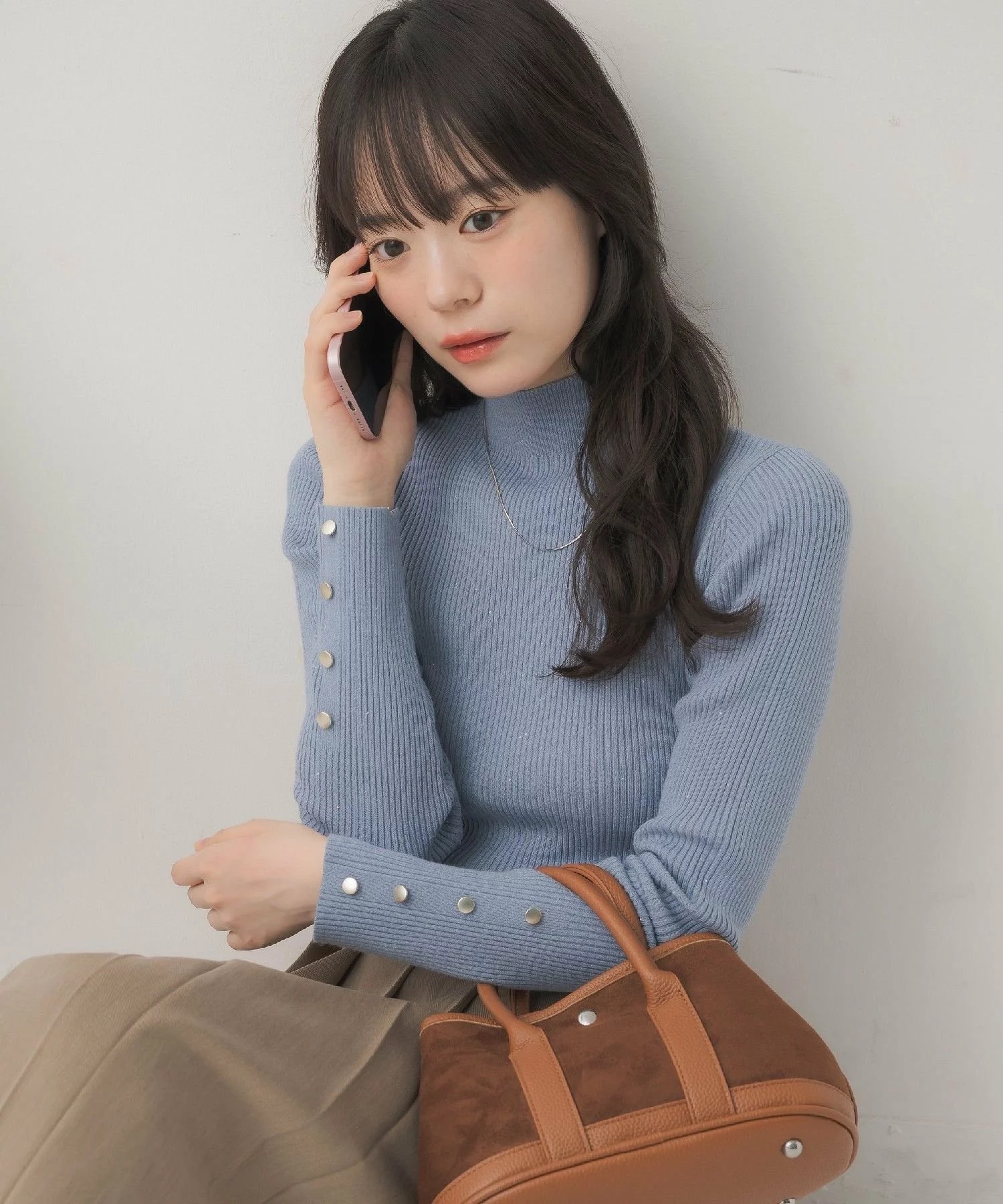 閃閃/ 淨色啞色扣閃閃企領針織