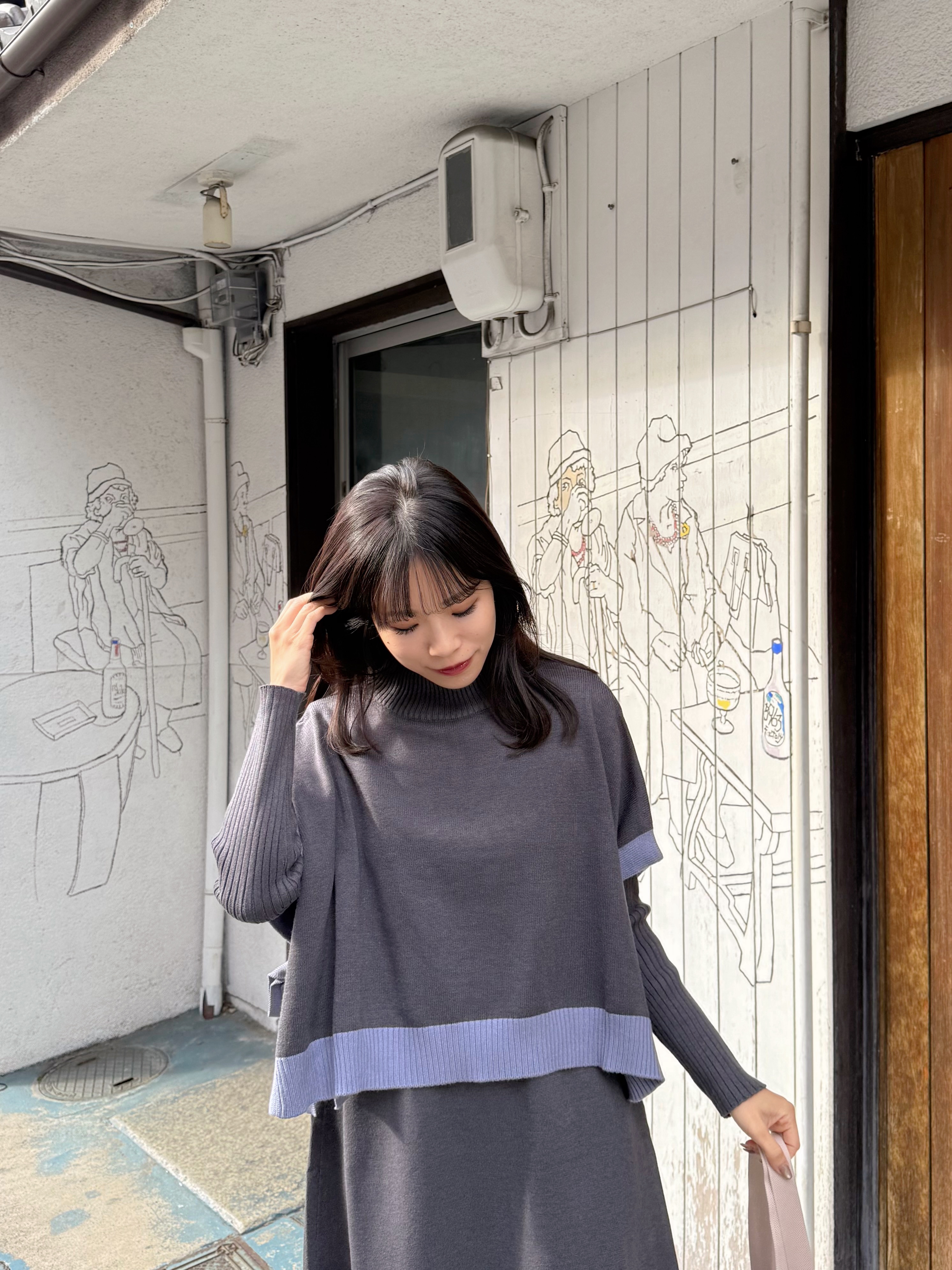 2種長度•10色•拼色斗蓬針織連身裙