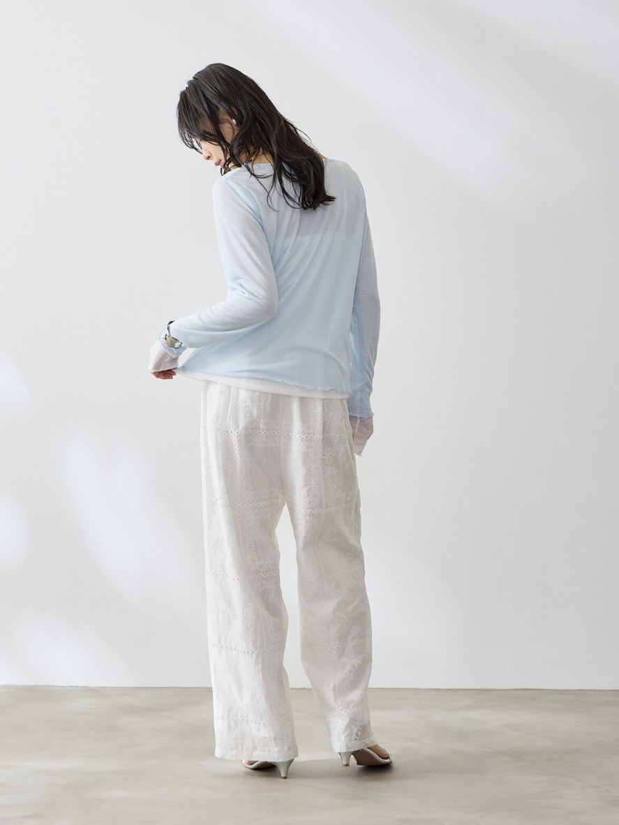 4色•假兩件拼色半透上衣