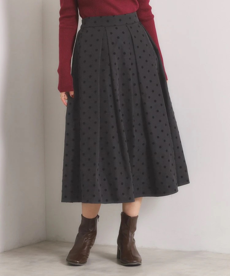 植絨波點A line半身裙