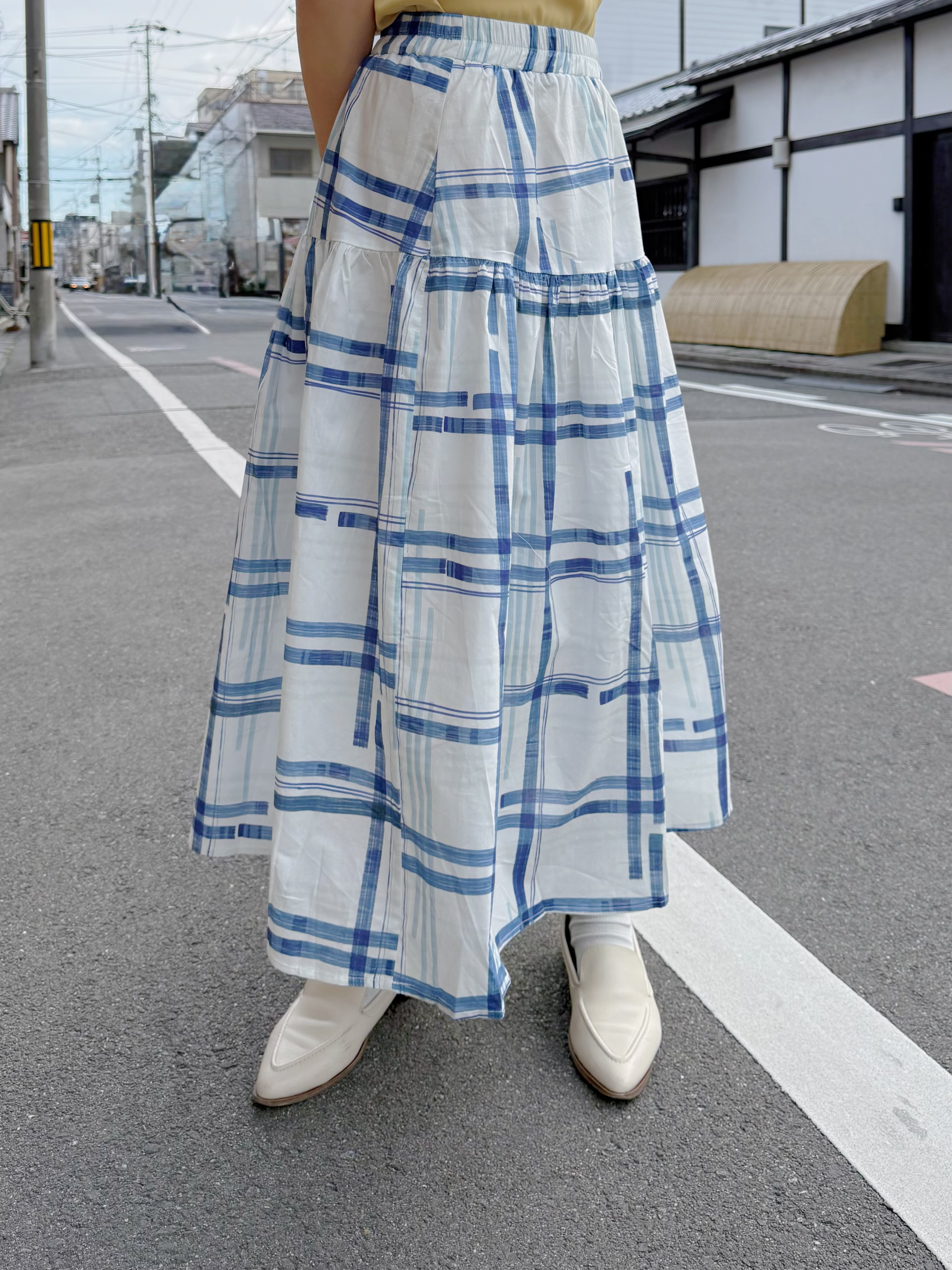藍白格仔A line半身裙