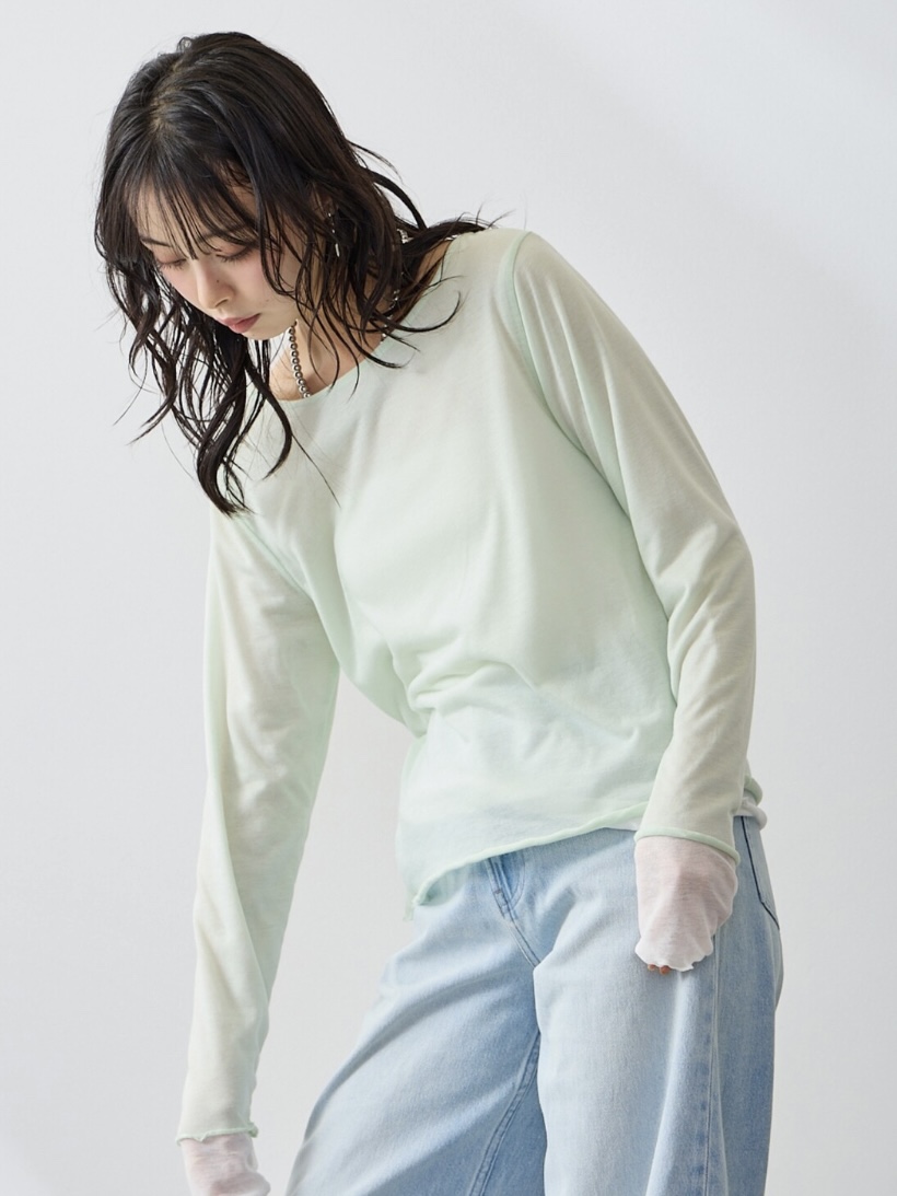 4色•假兩件拼色半透上衣