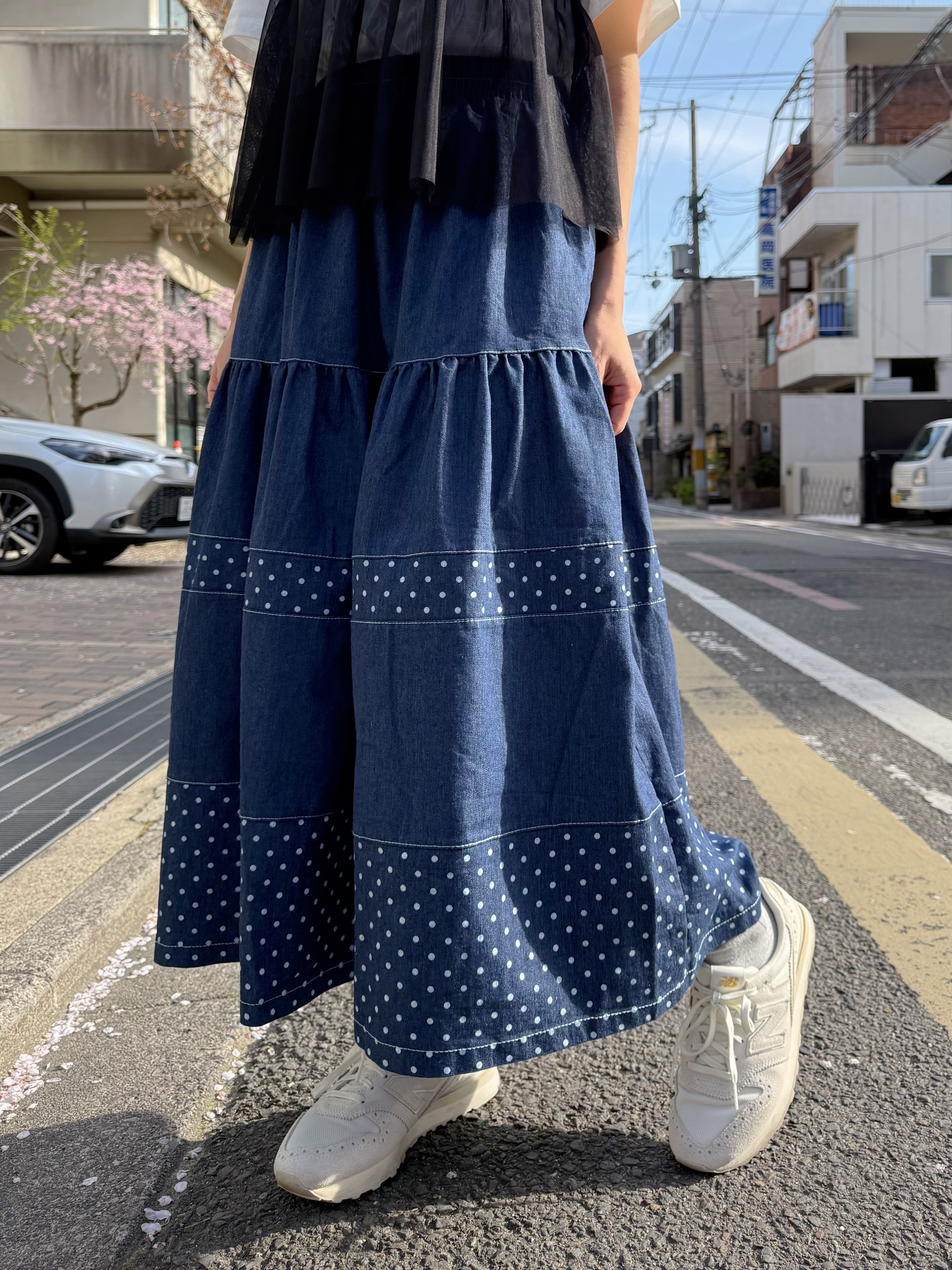 牛仔波點半身裙