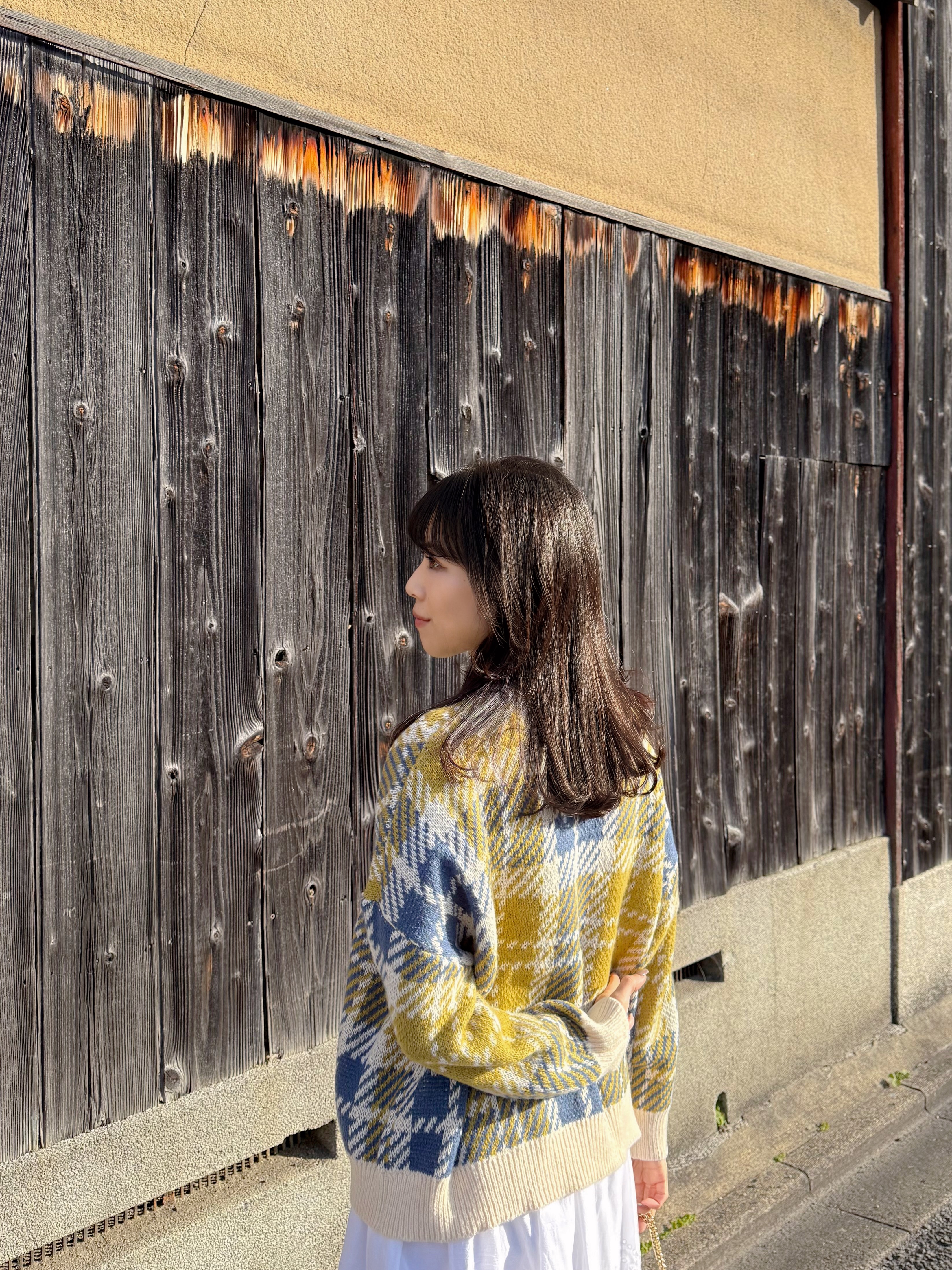 3色•英倫格紋拼色冷衫