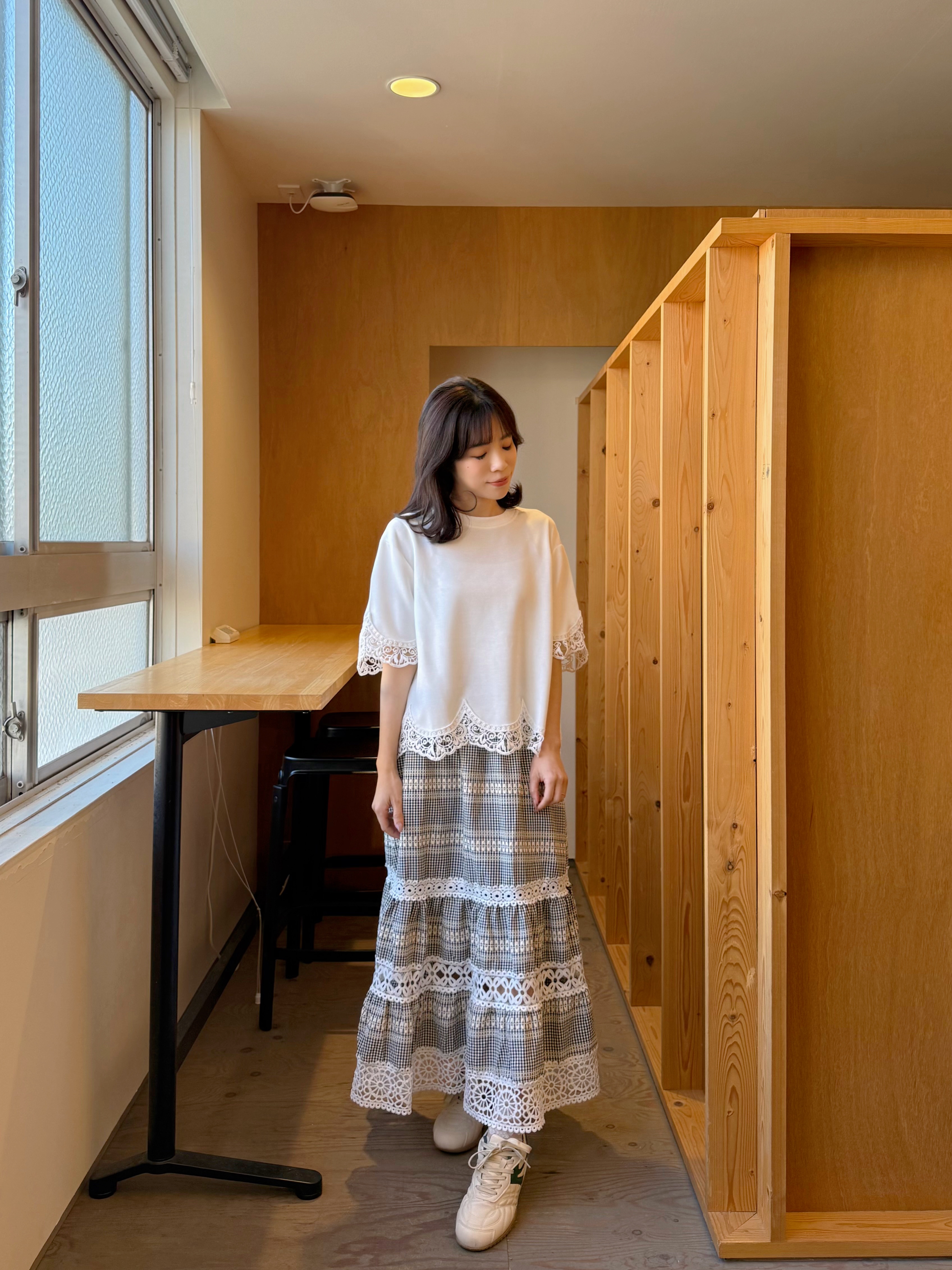 蕾絲拼接雪紡半身裙