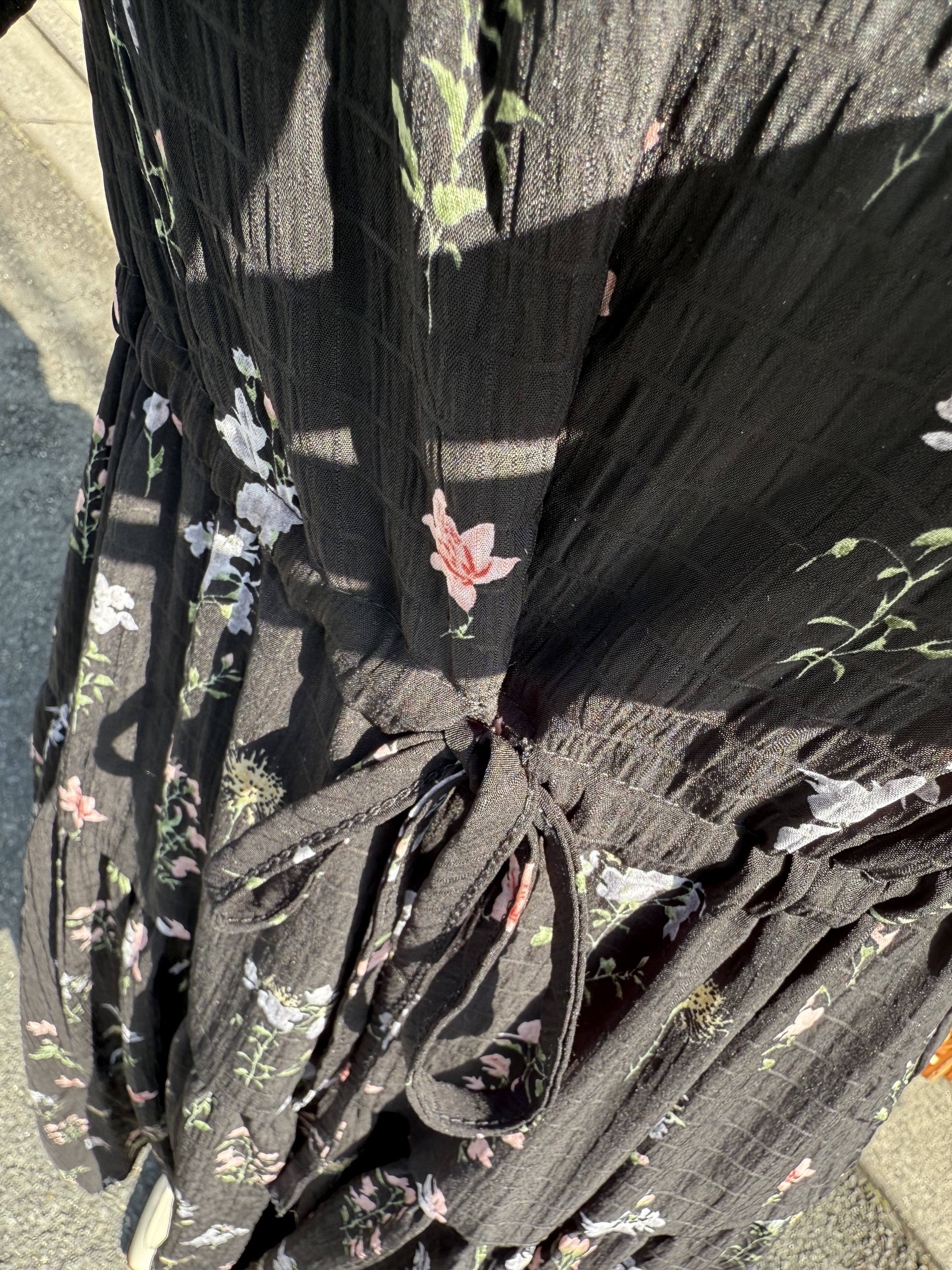 印花圖案索繩腰帶雪紡連身裙