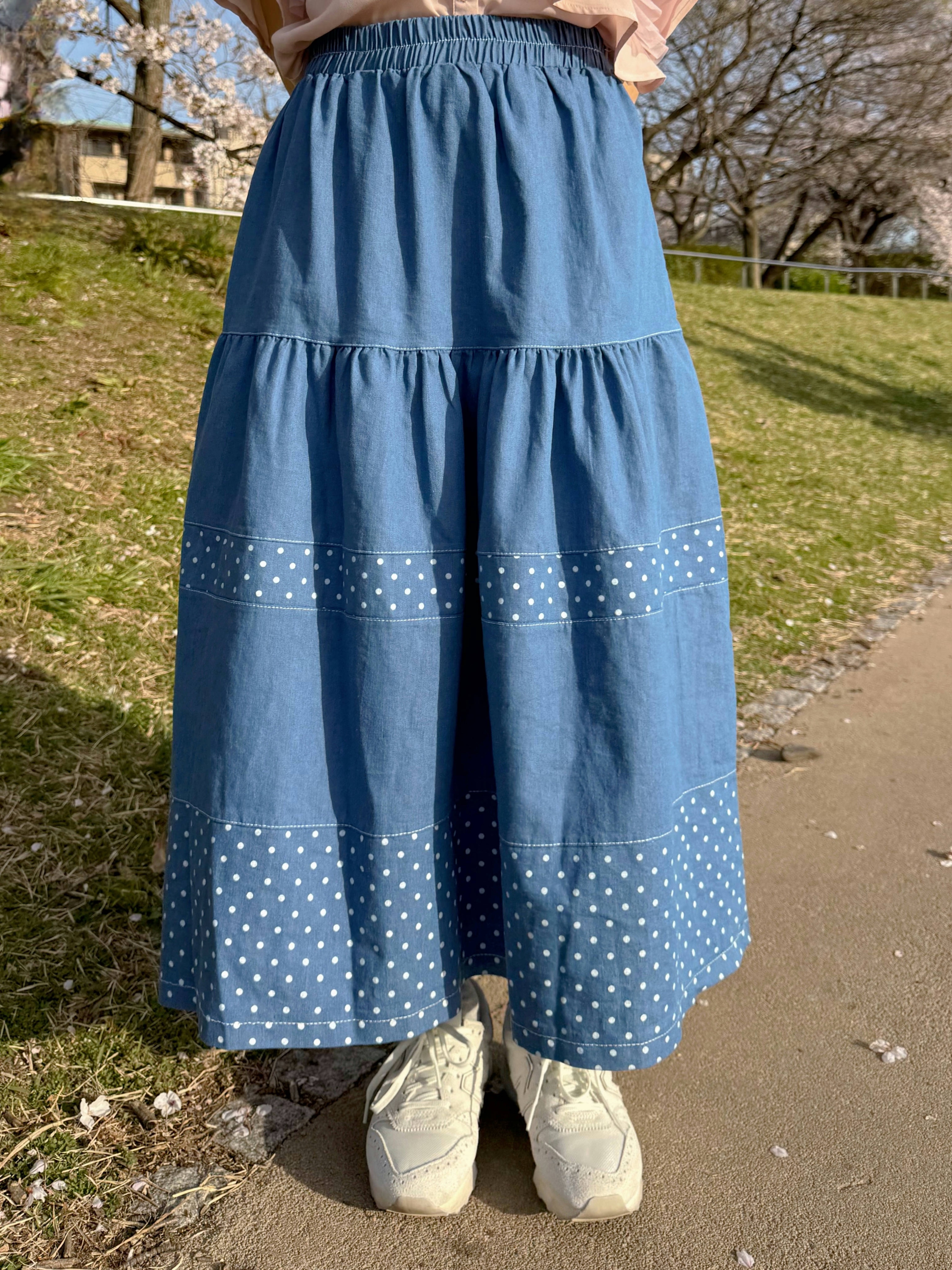 牛仔波點半身裙