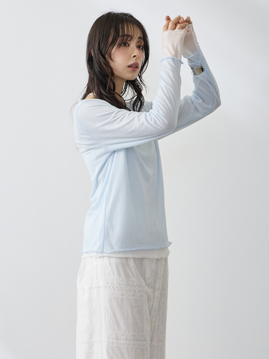 4色•假兩件拼色半透上衣