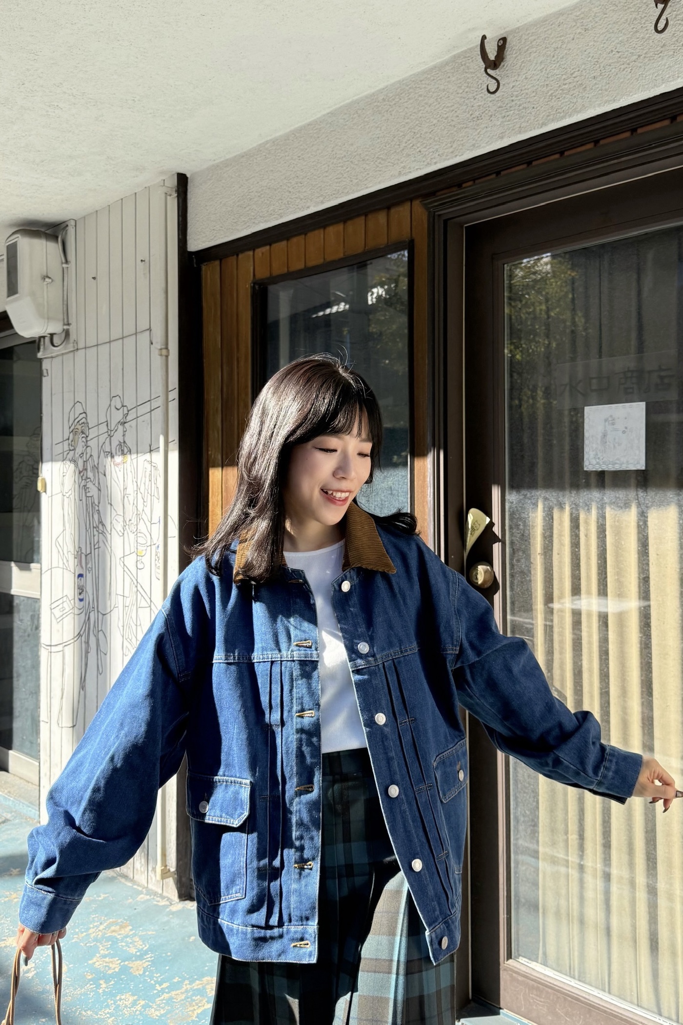 燈芯絨拼色領寬鬆牛仔外套