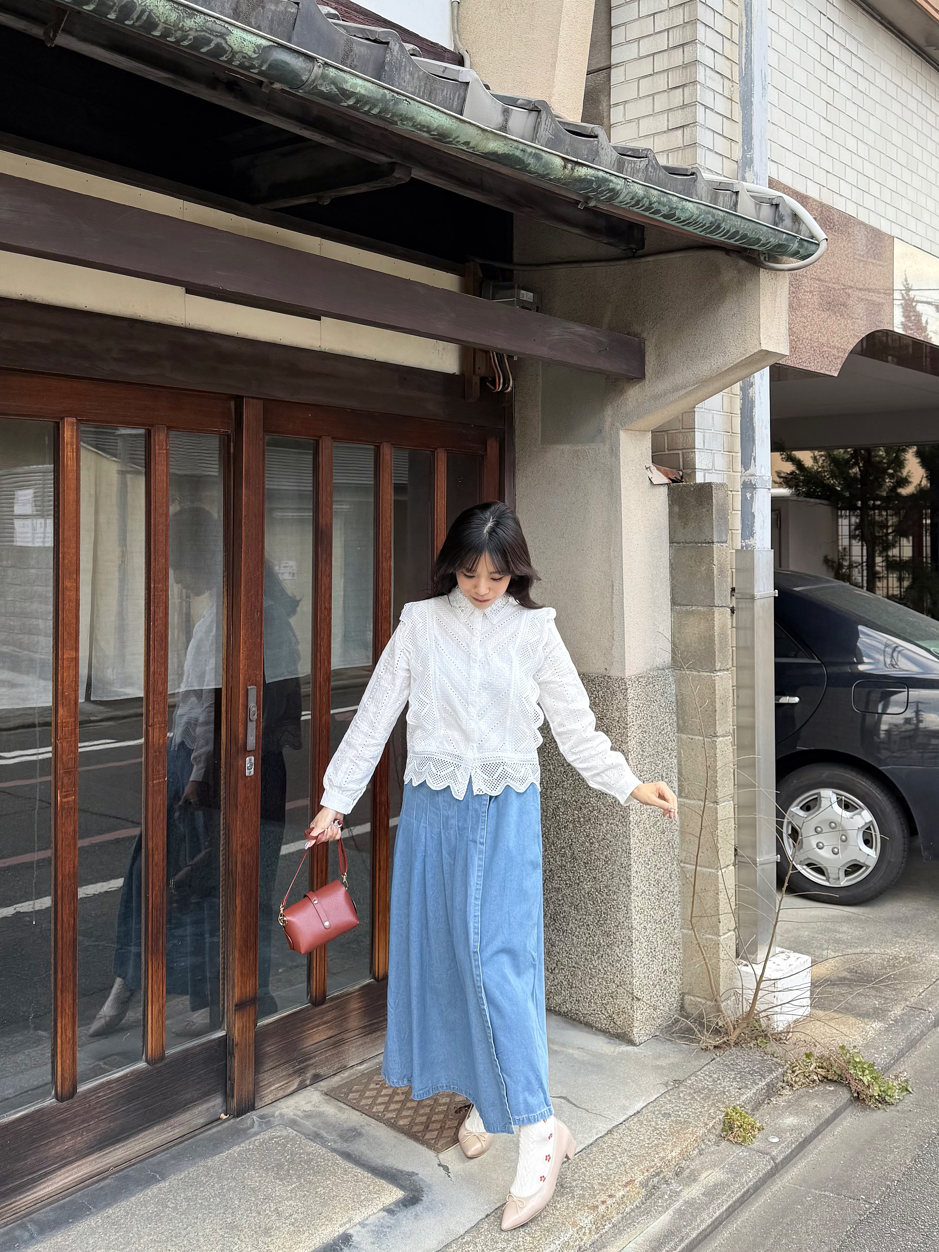 鏤空刺繡純綿恤衫