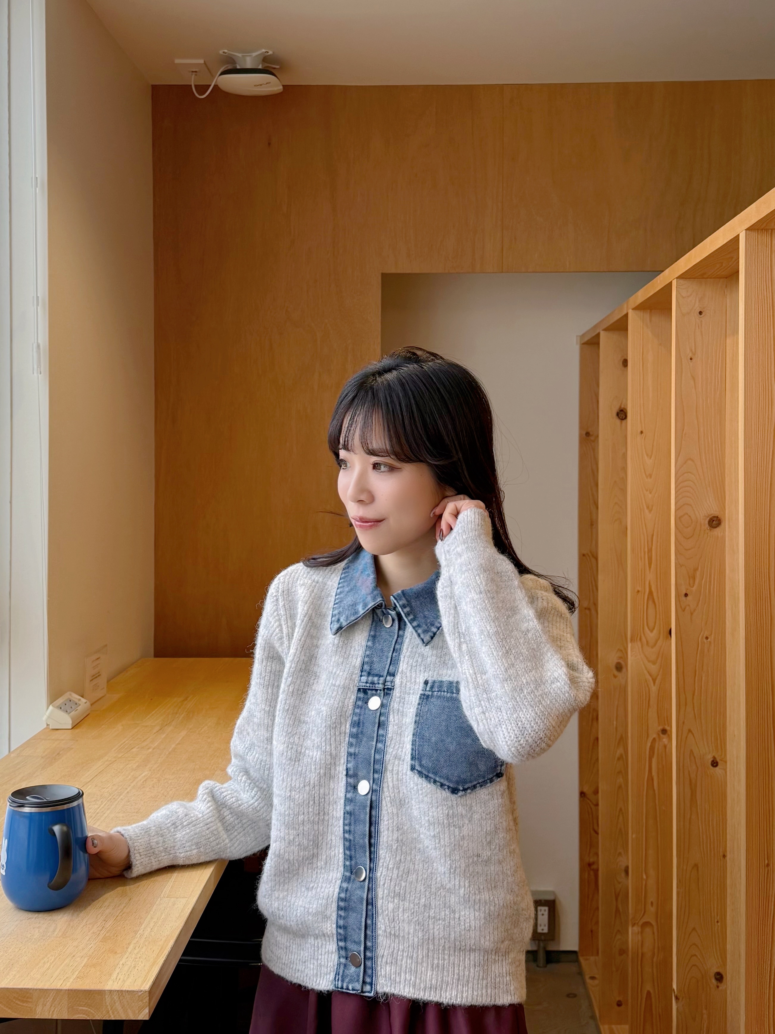 5色•拼牛仔冷衫外套