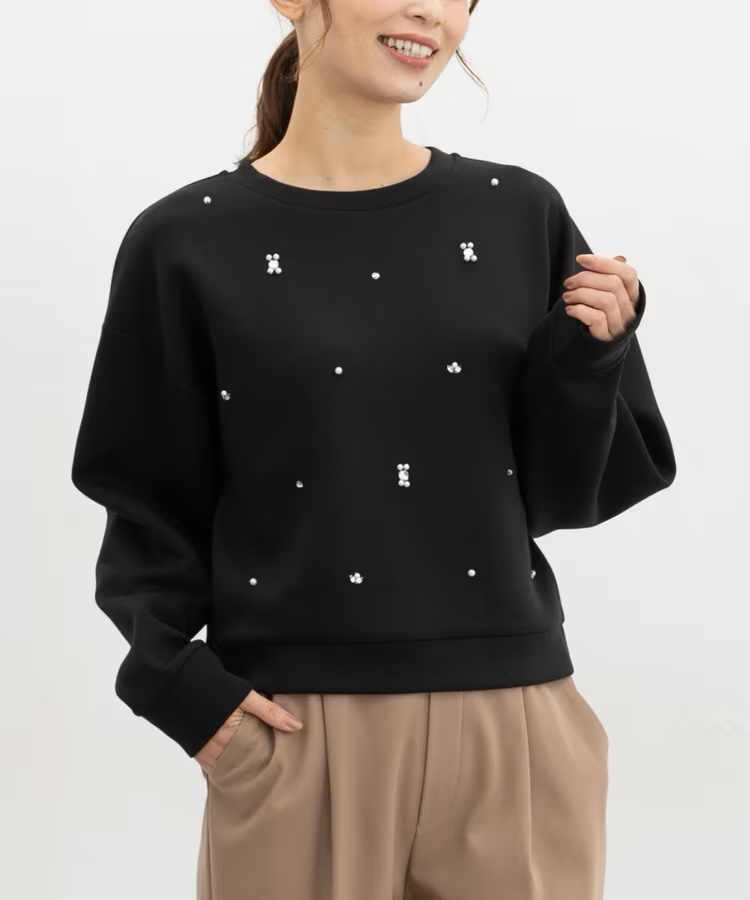 4色・S-XL・寶石裝飾圓領衛衣上衣