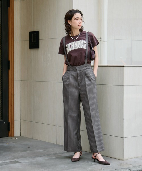 直條紋吊帶長褲