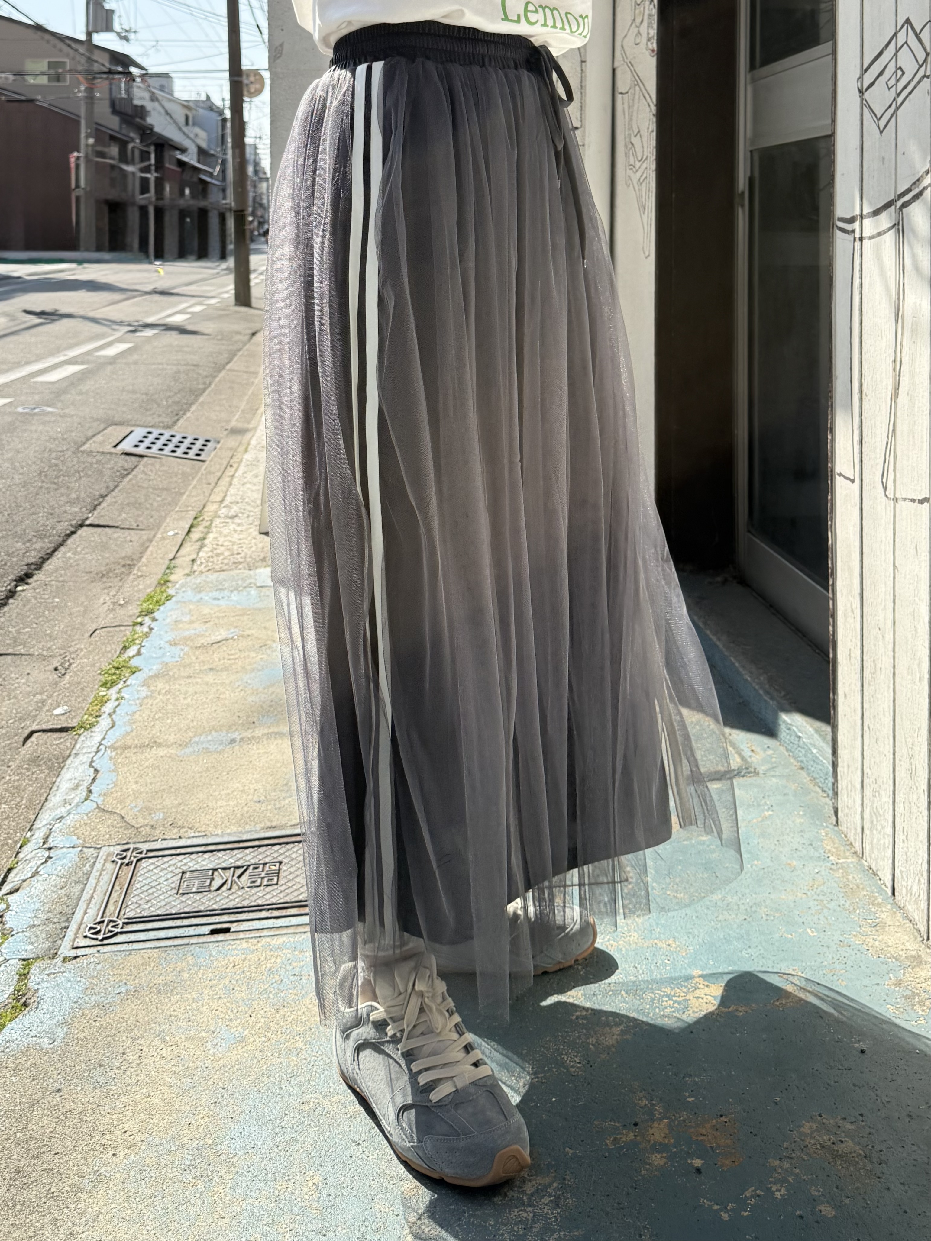 3色•休閒拼色紗紗半身裙