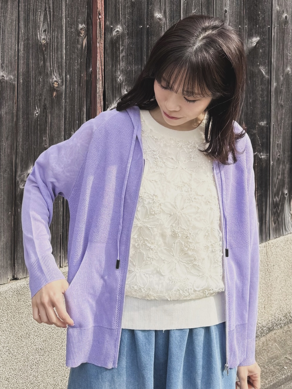 2色•連帽薄款拉鍊針織外套