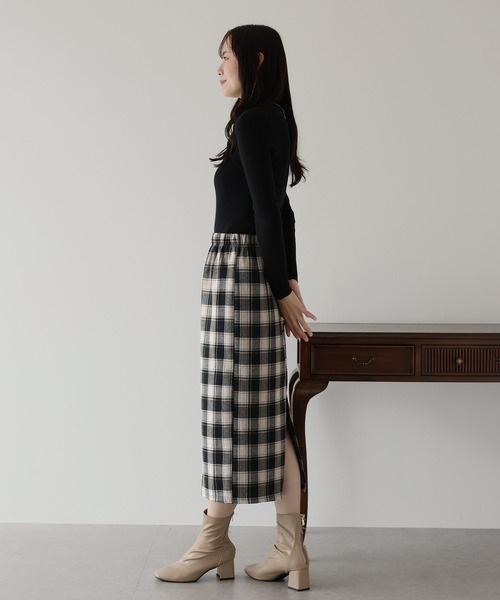 格子緊身長裙
