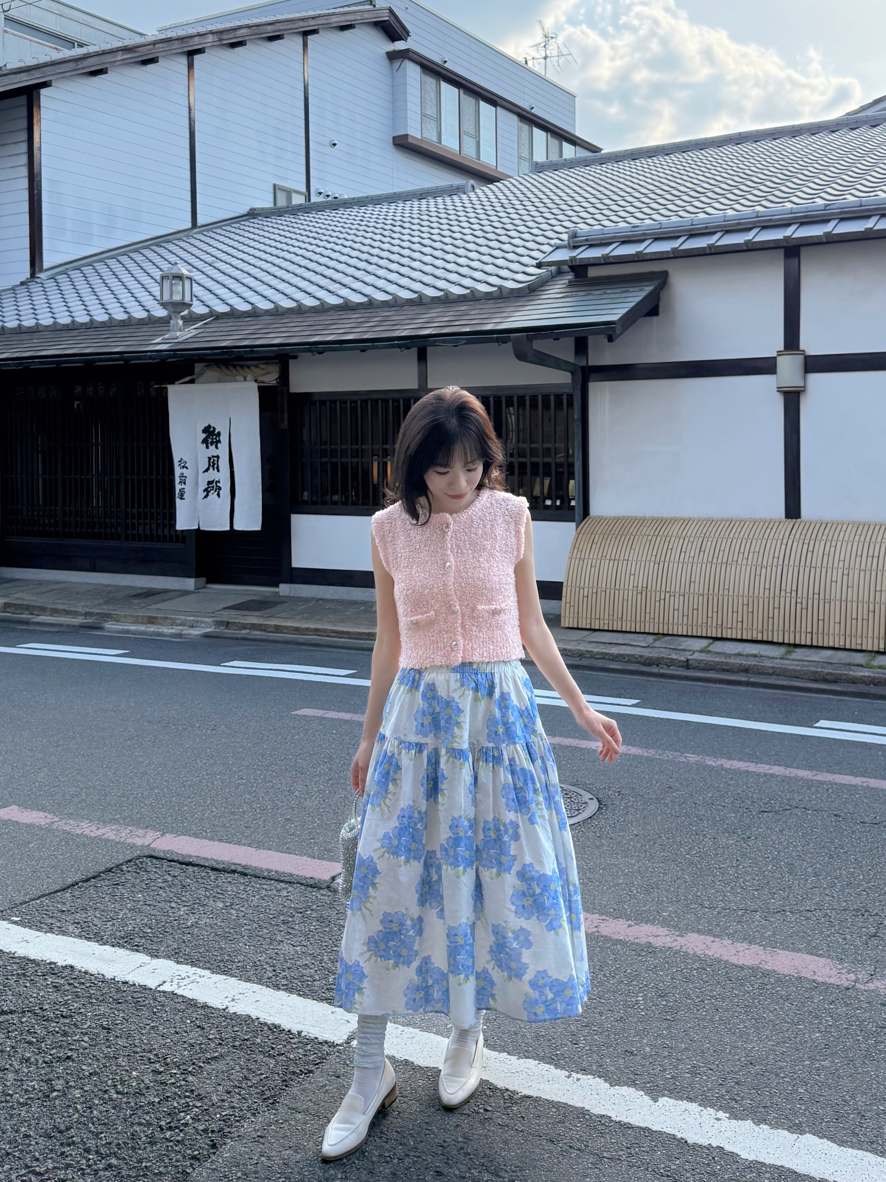 淡粉色銀扣Tweed背心