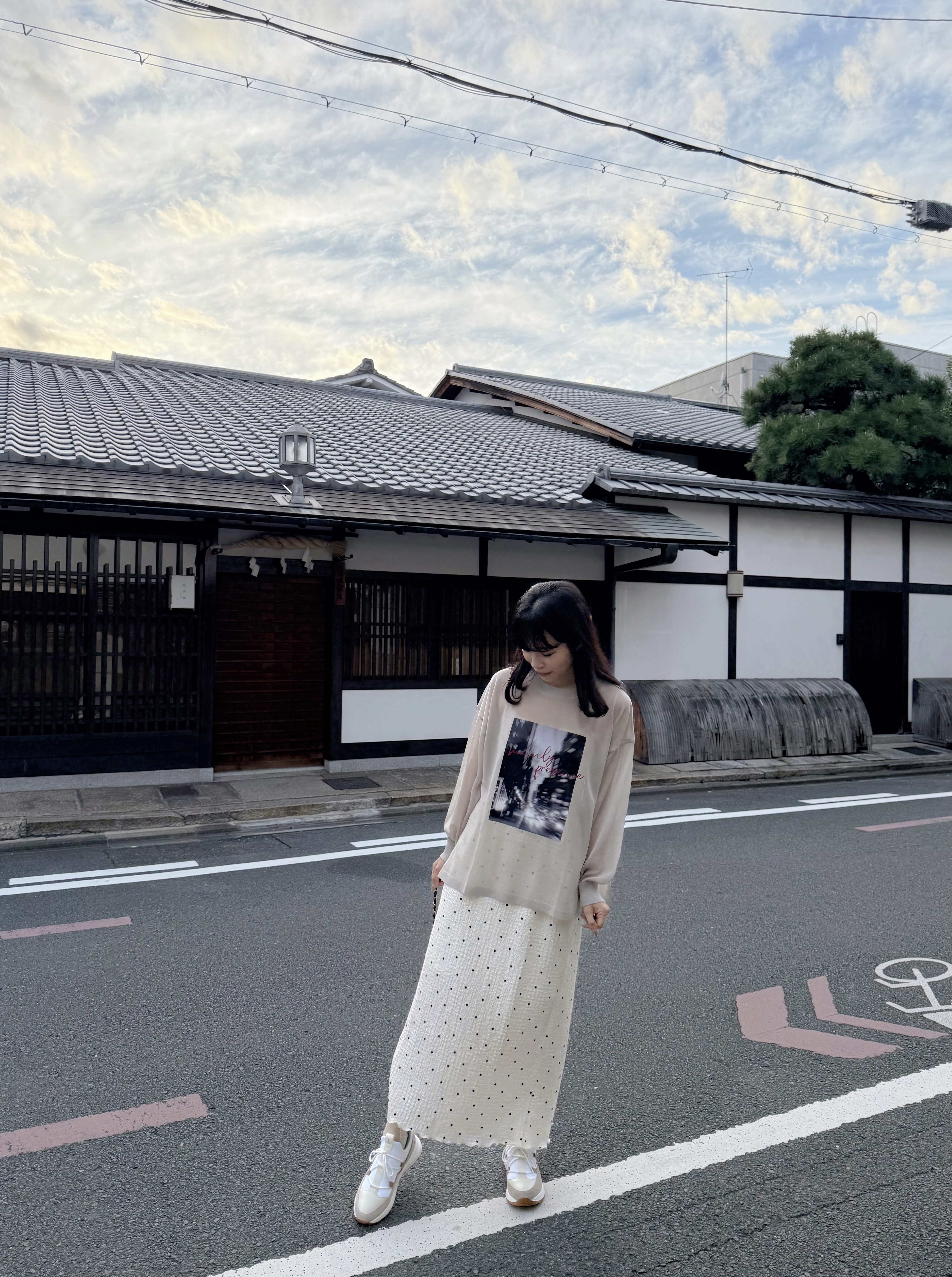 百褶雪紡直長半身裙