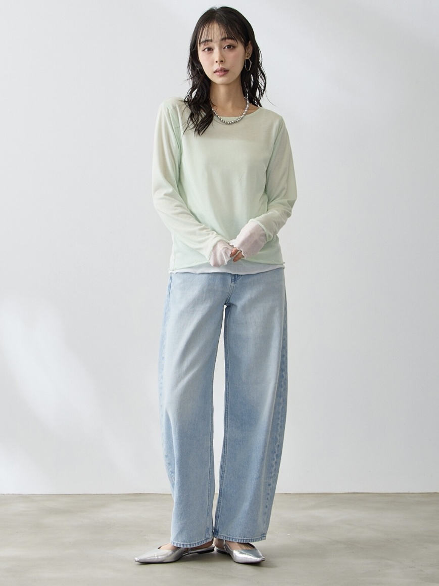 4色•假兩件拼色半透上衣