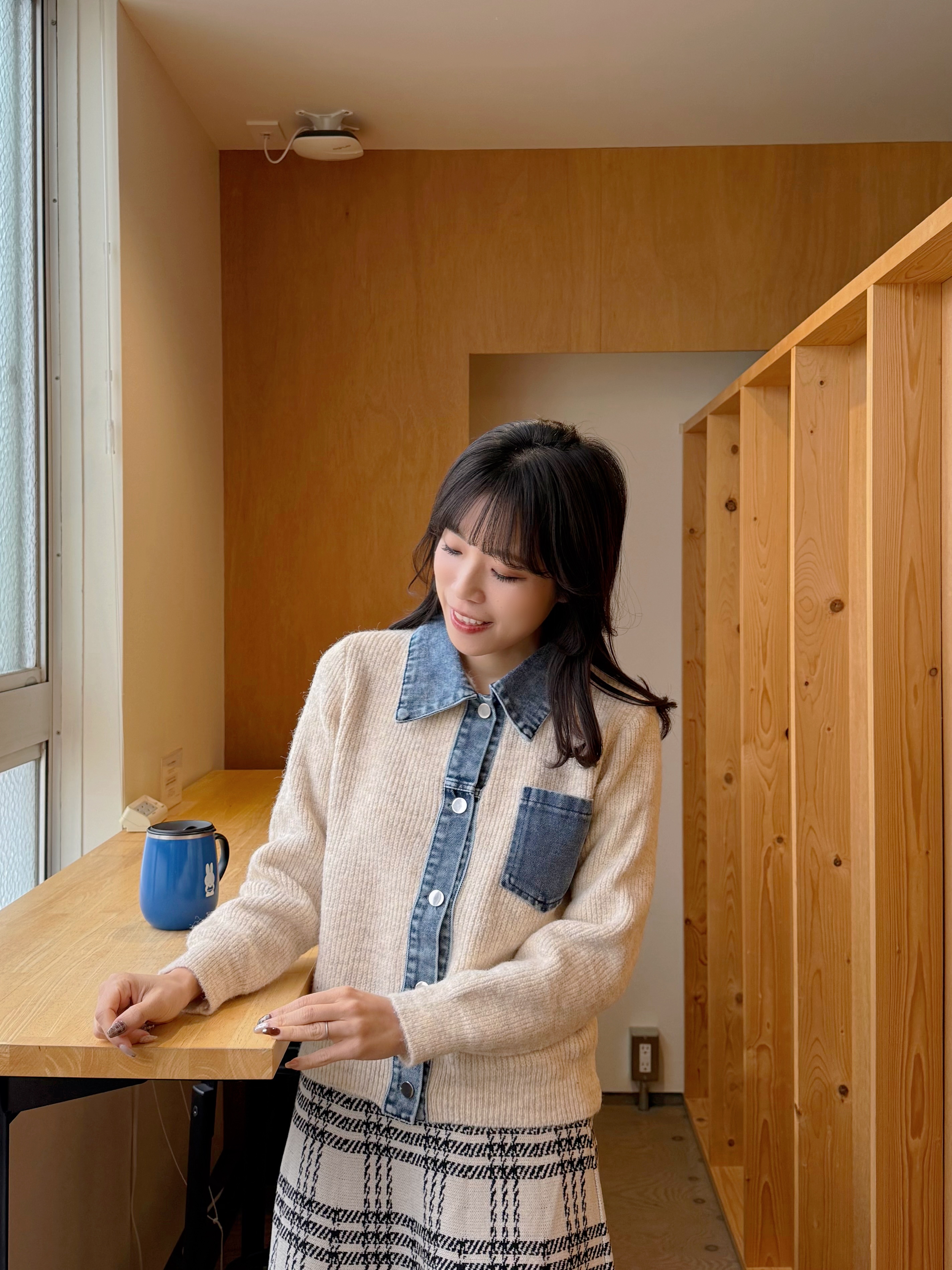 5色•拼牛仔冷衫外套