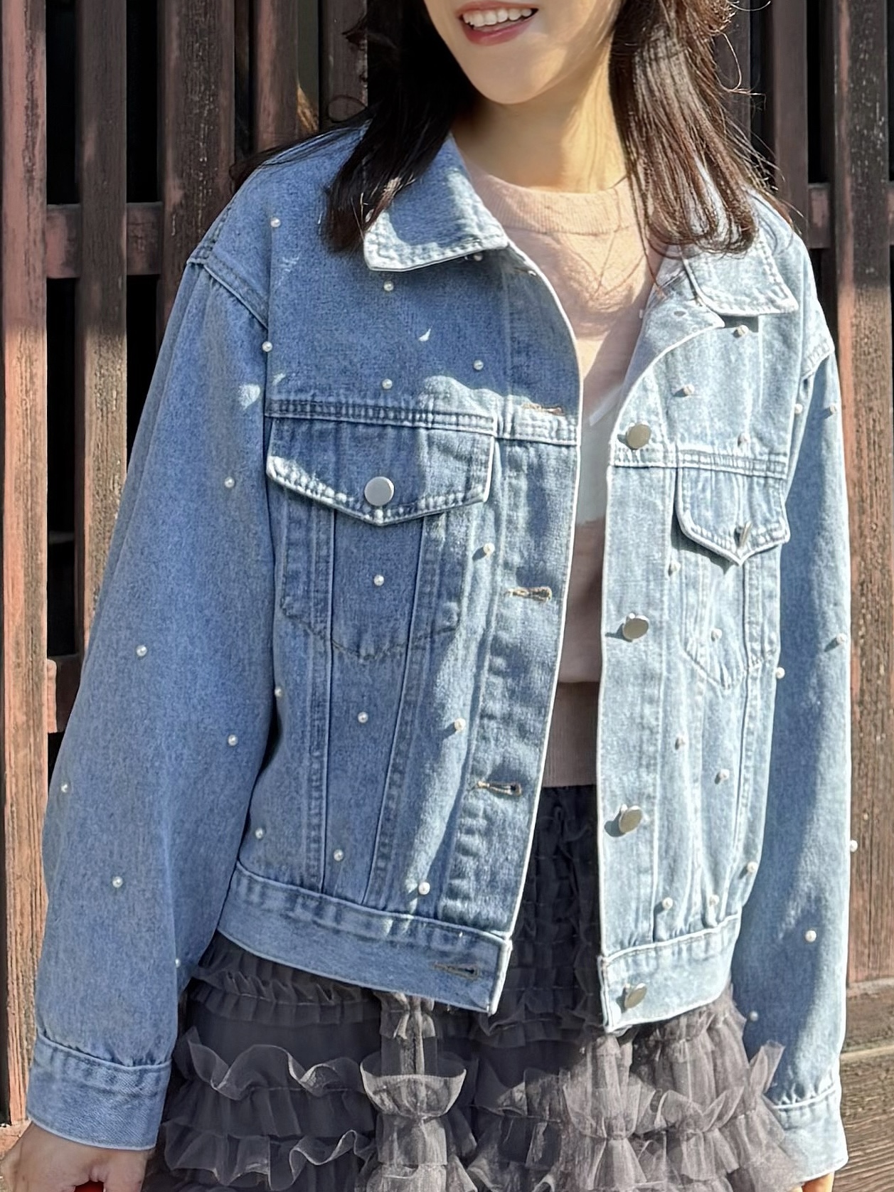 珍珠牛仔外套