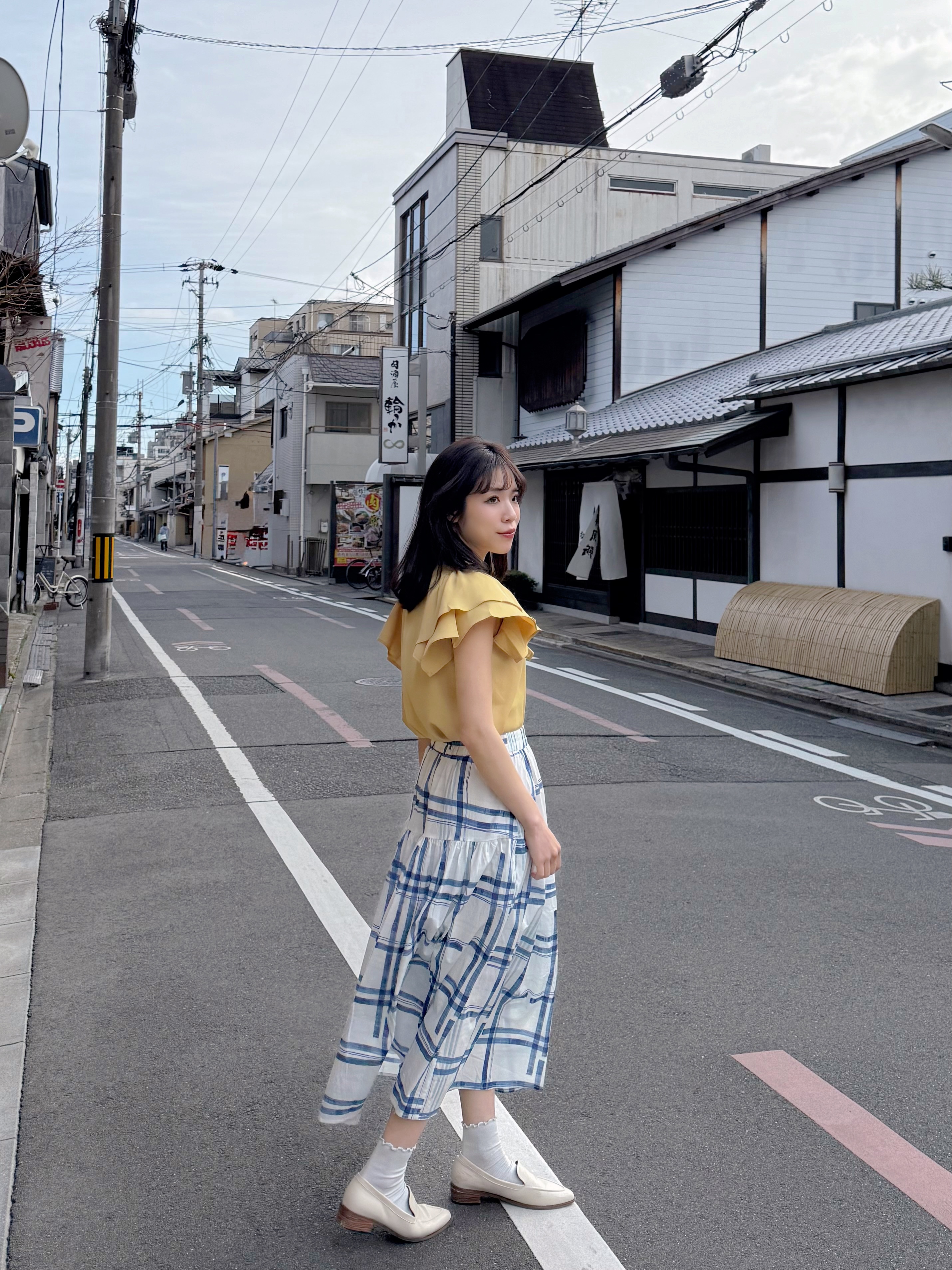 藍白格仔A line半身裙