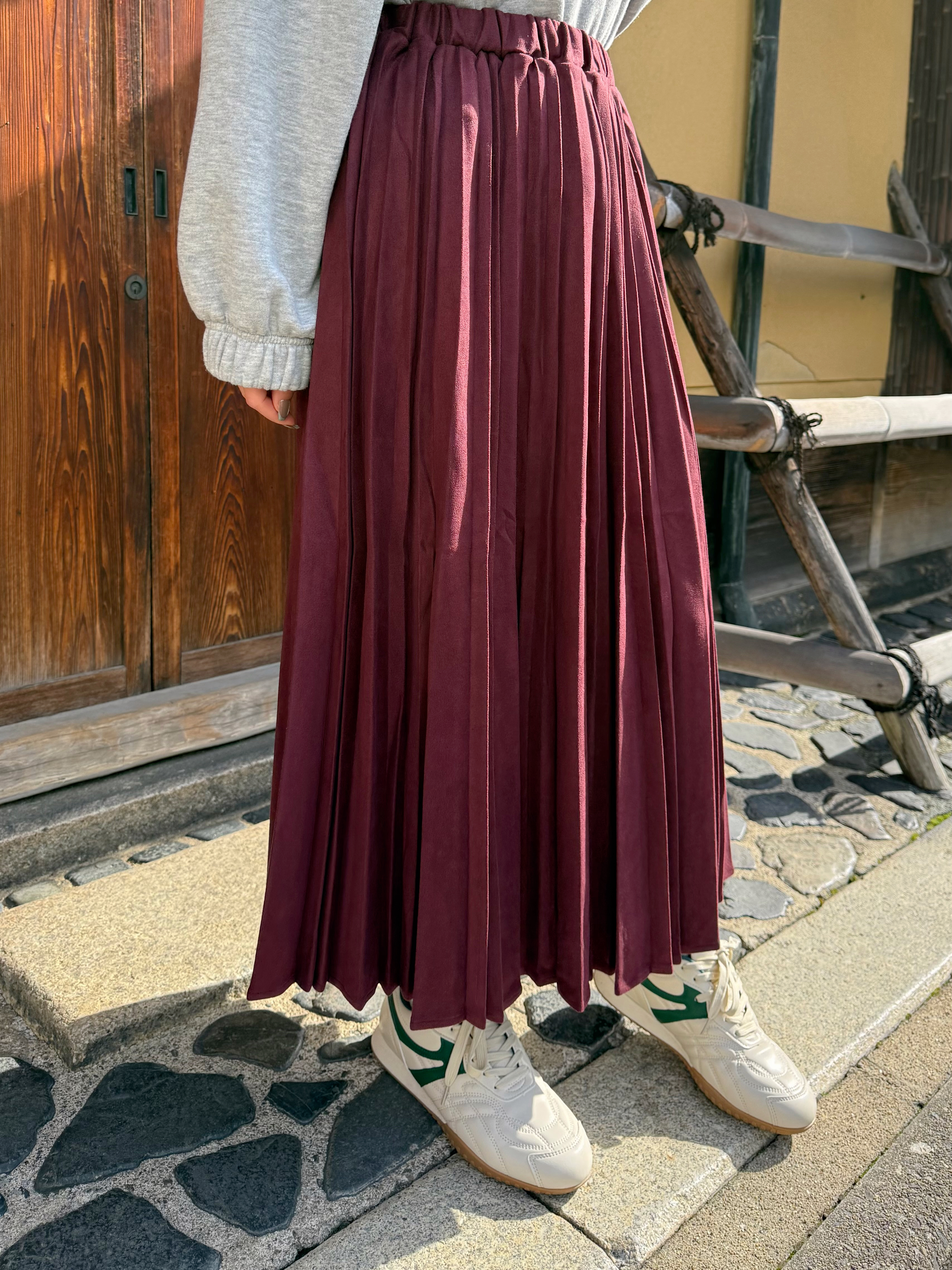 6色•84cm長•磨毛百褶淨色長款半身裙