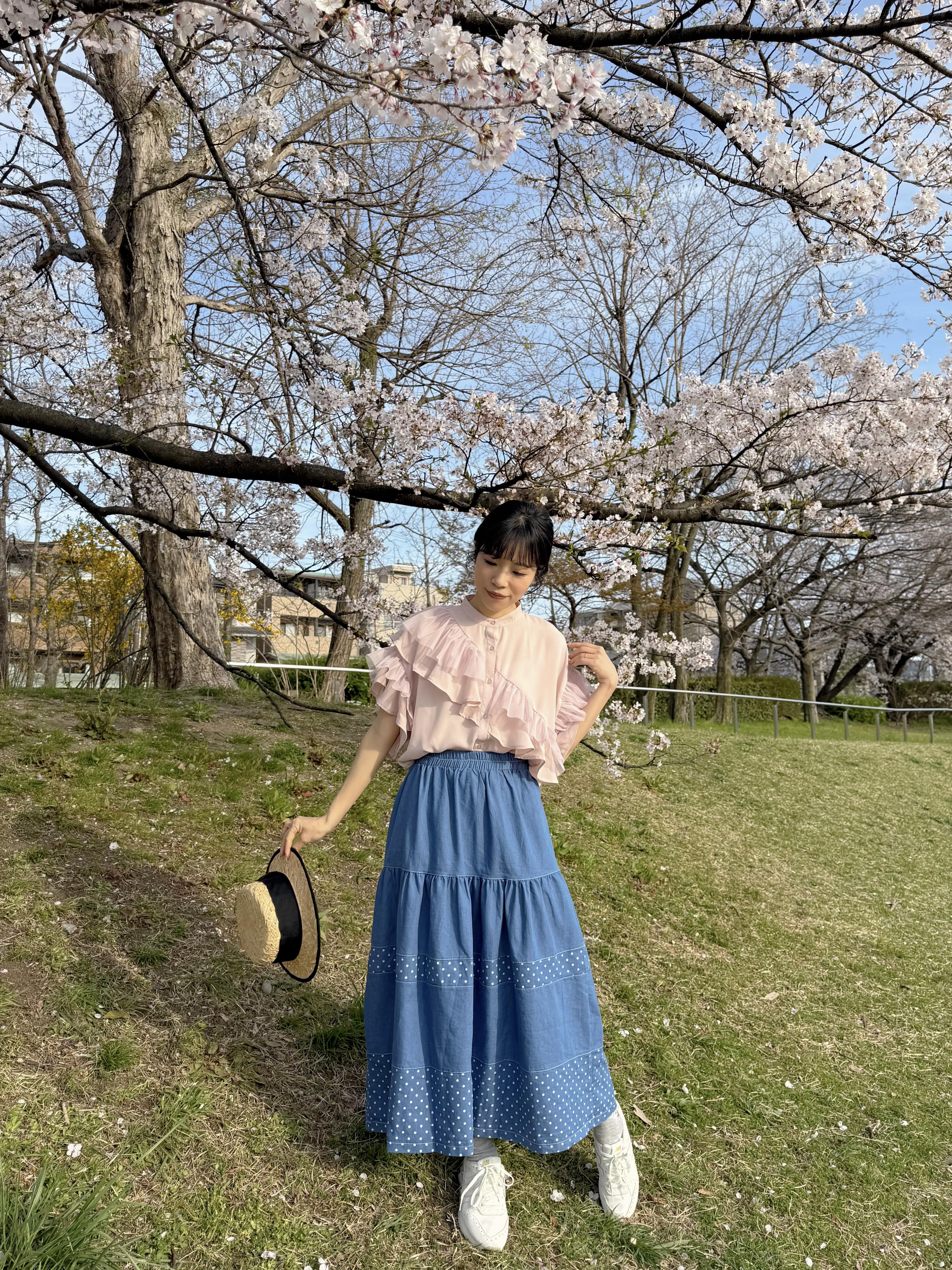 牛仔波點半身裙