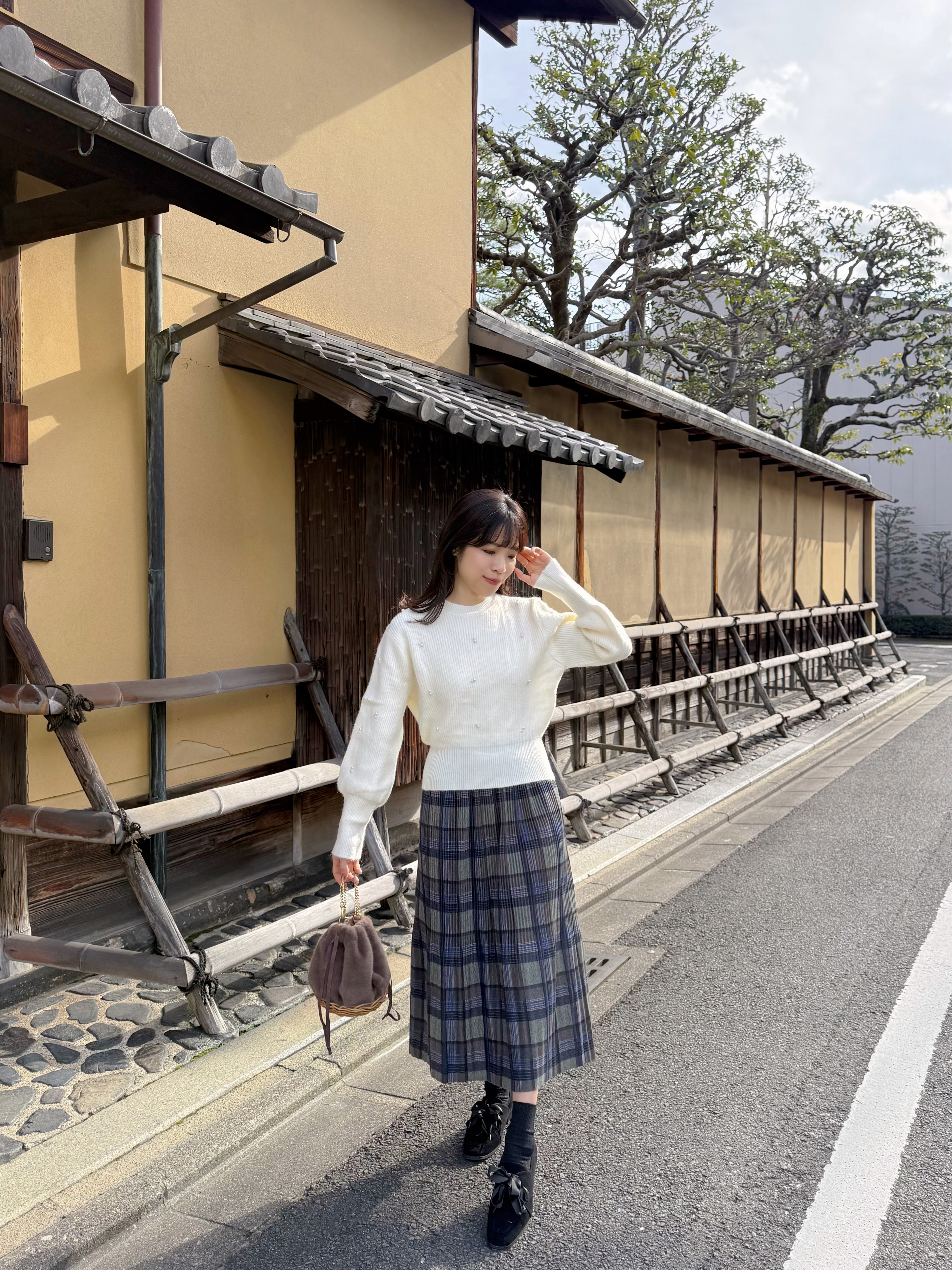 2色•英倫風格紋薄絨長裙