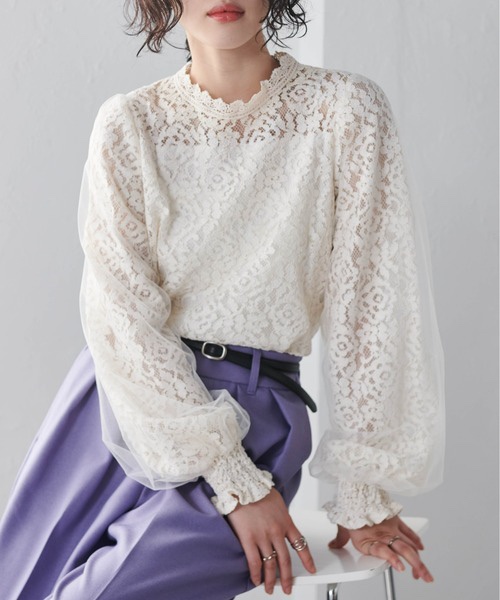 紗紗泡泡袖蕾絲上衣