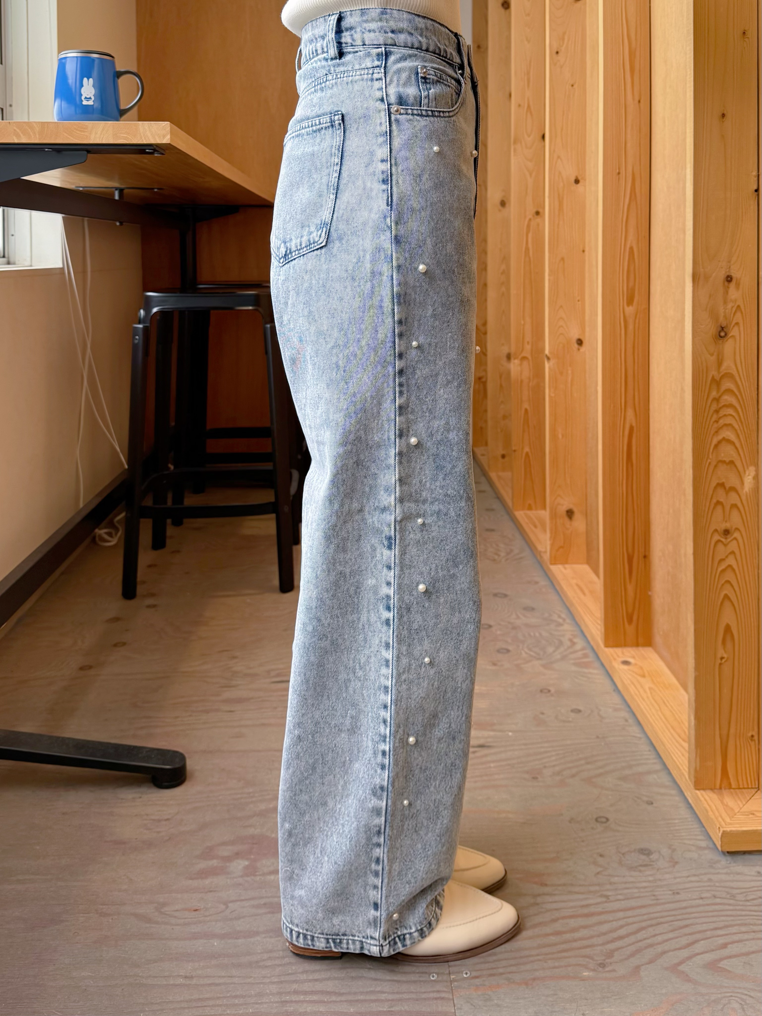 2色•珍珠闊腳牛白褲