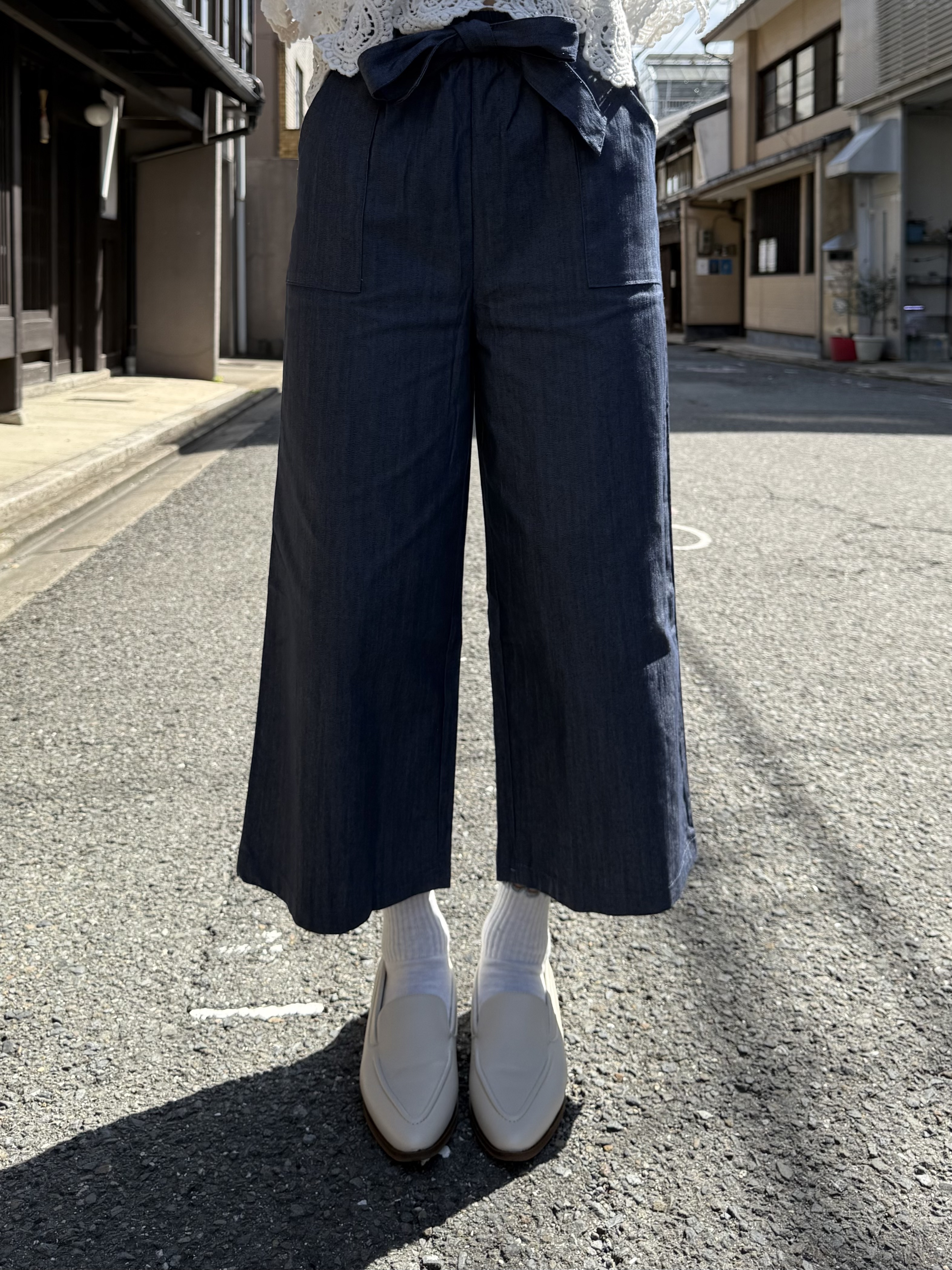 蝴蝶腰帶7分闊腳褲