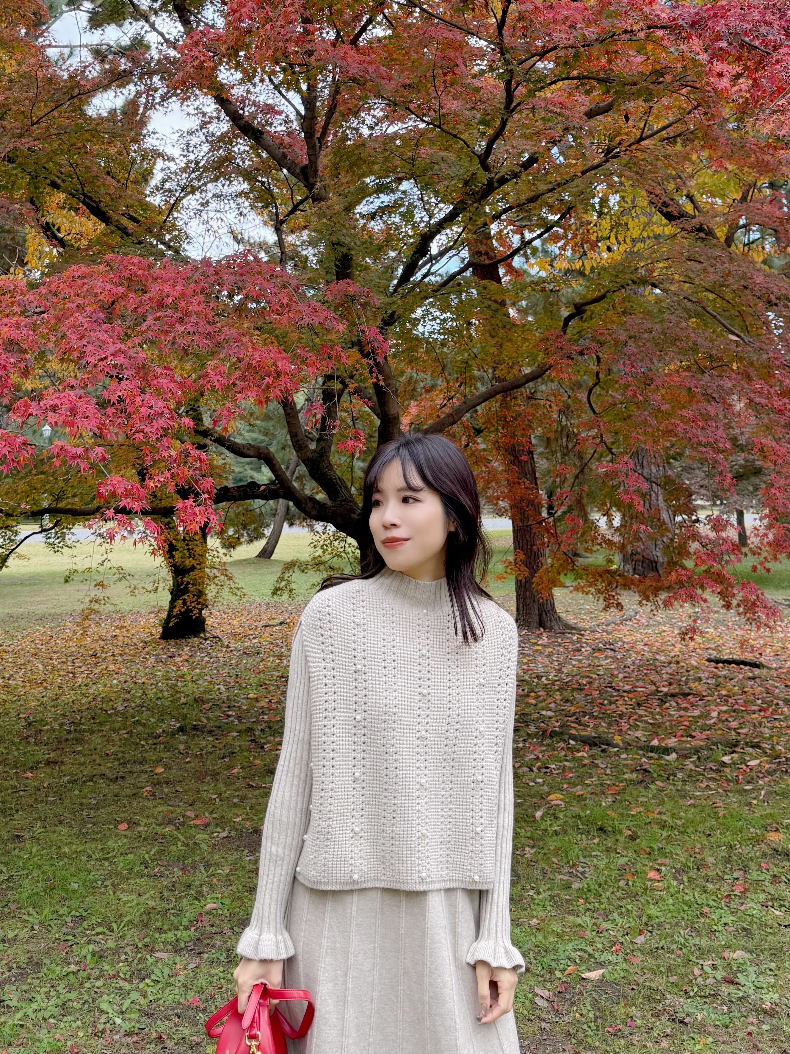 珍珠斗篷針織及膝連身裙