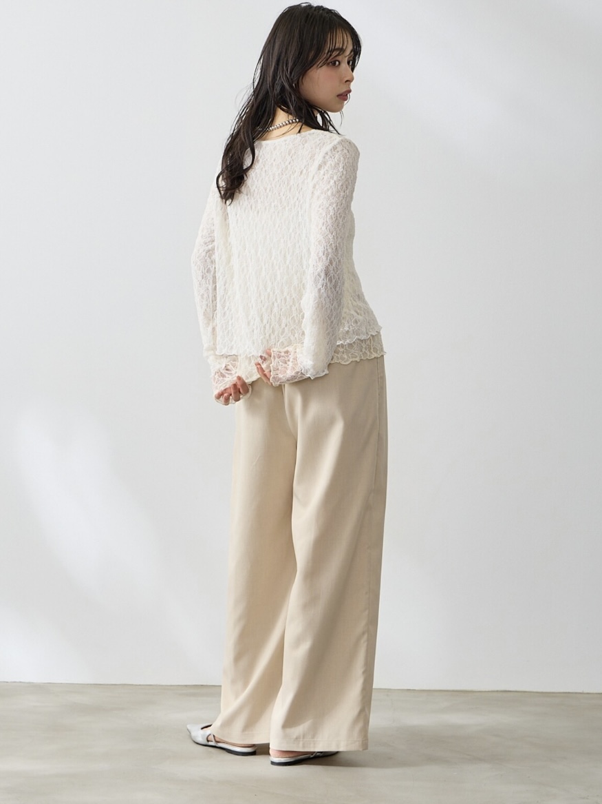 2色•假兩件蕾絲長袖上衣