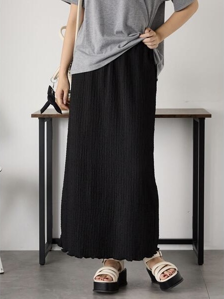 百褶雪紡直長半身裙