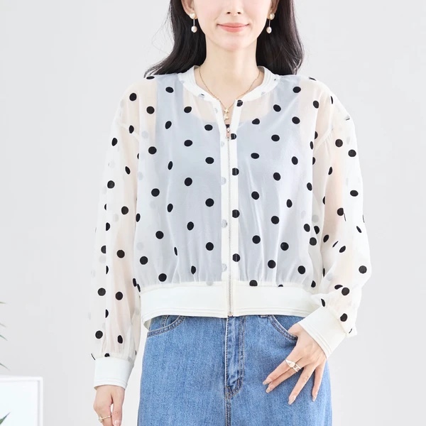 Sale•2色•波點雪紡防曬拉鍊外套