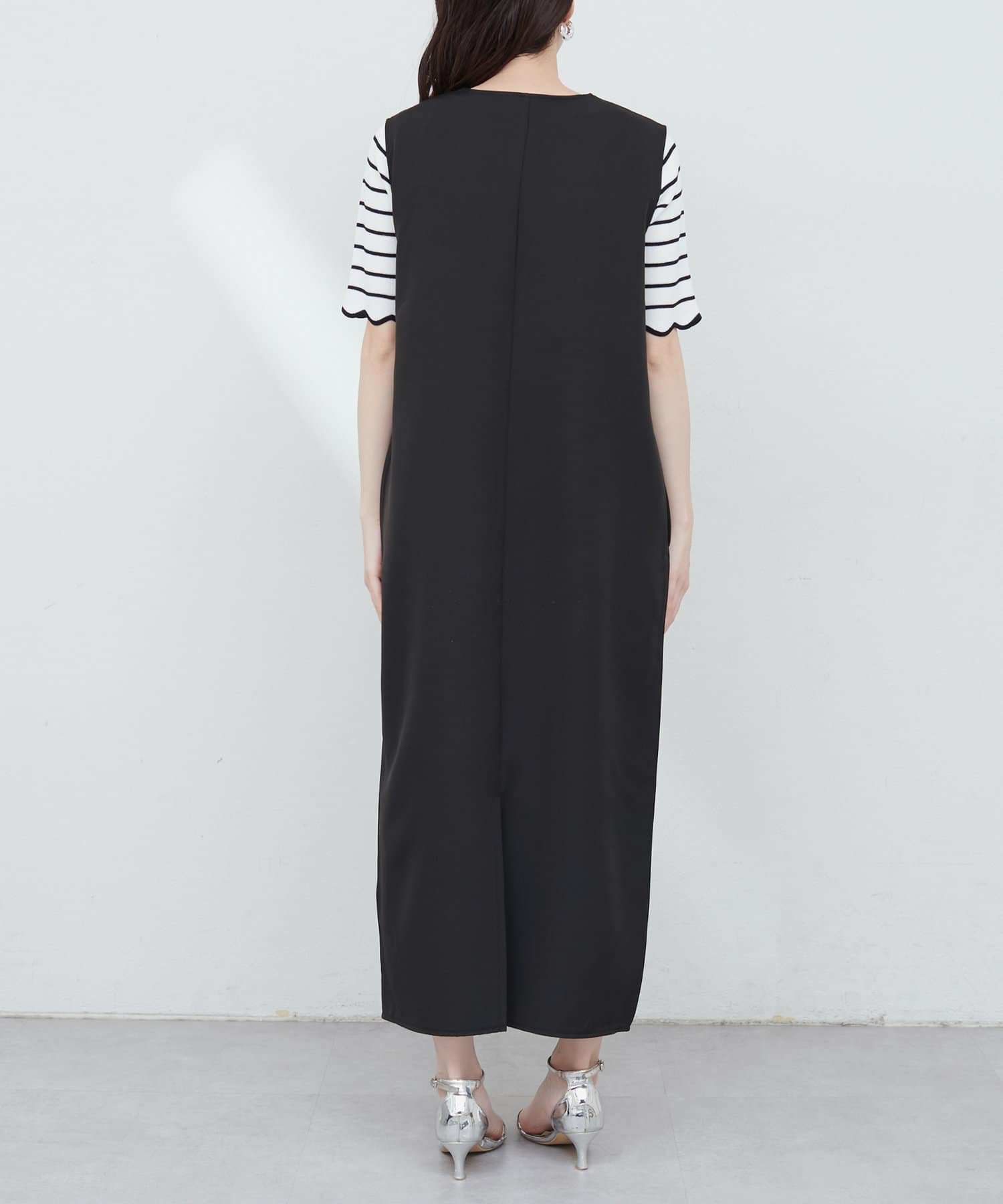 V領有袋雪紡背心連身裙