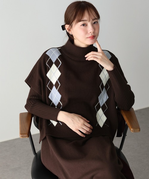 11色・M-LONG・側邊綁帶斗篷背心+螺紋針織長洋裝套裝