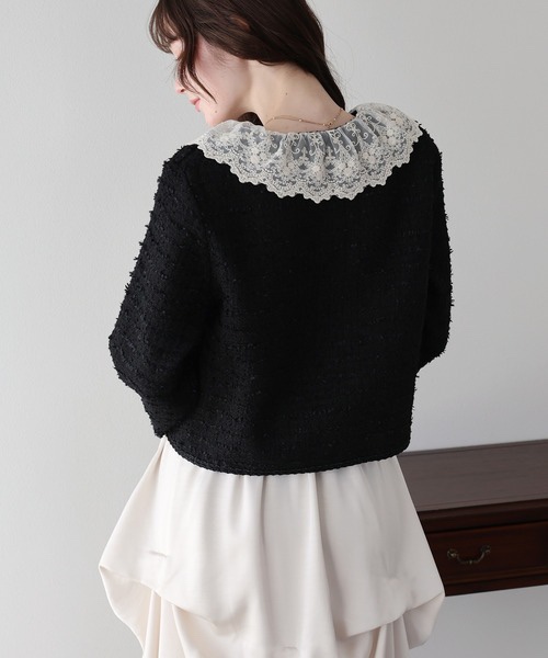 2色•M-L•蕾絲領粗花呢短外套