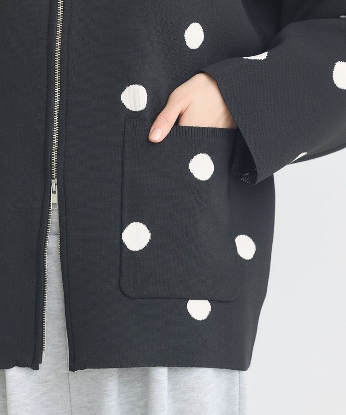 2色•波點防起毛粒針織拉鍊外套