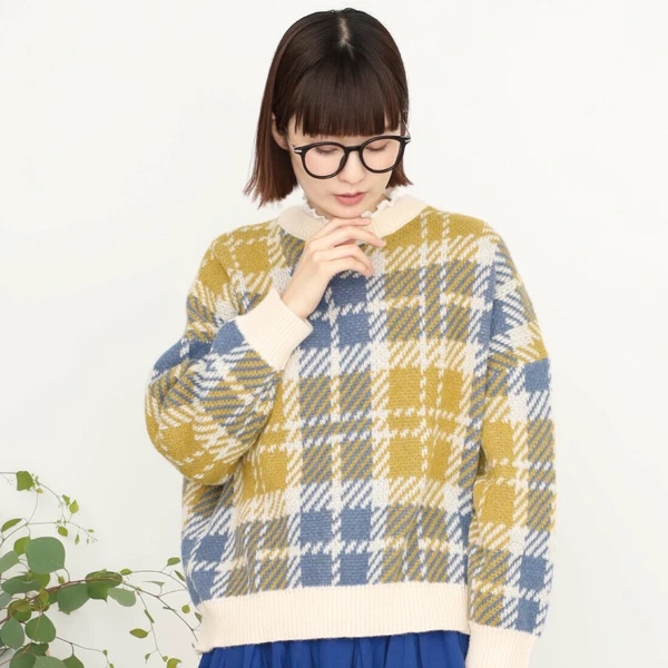 英倫格紋拼色冷衫