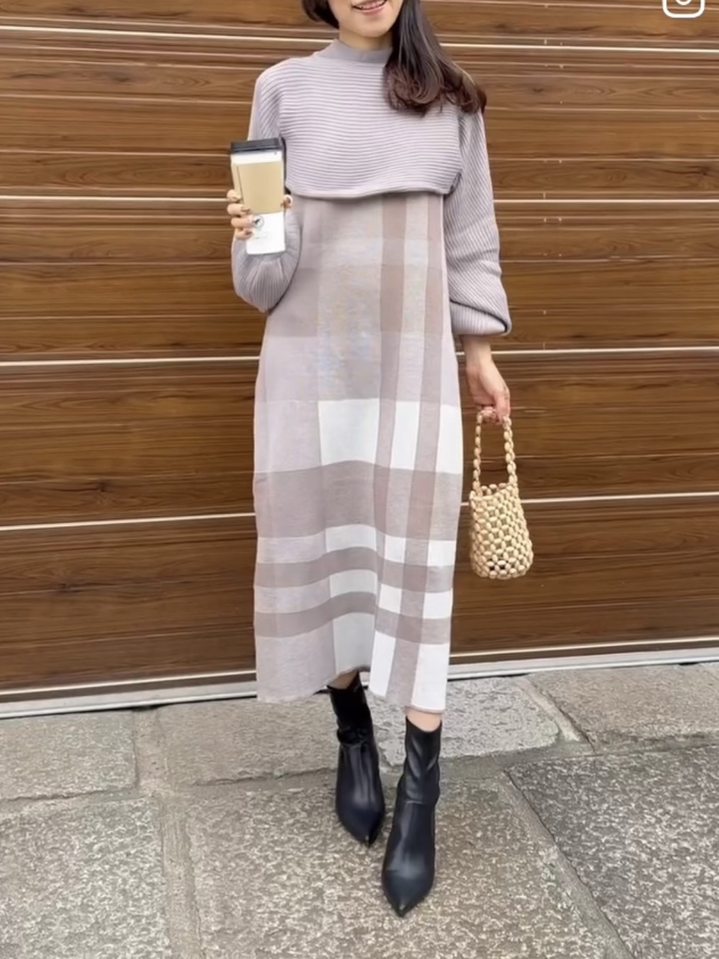 復古大格紋連身裙Set