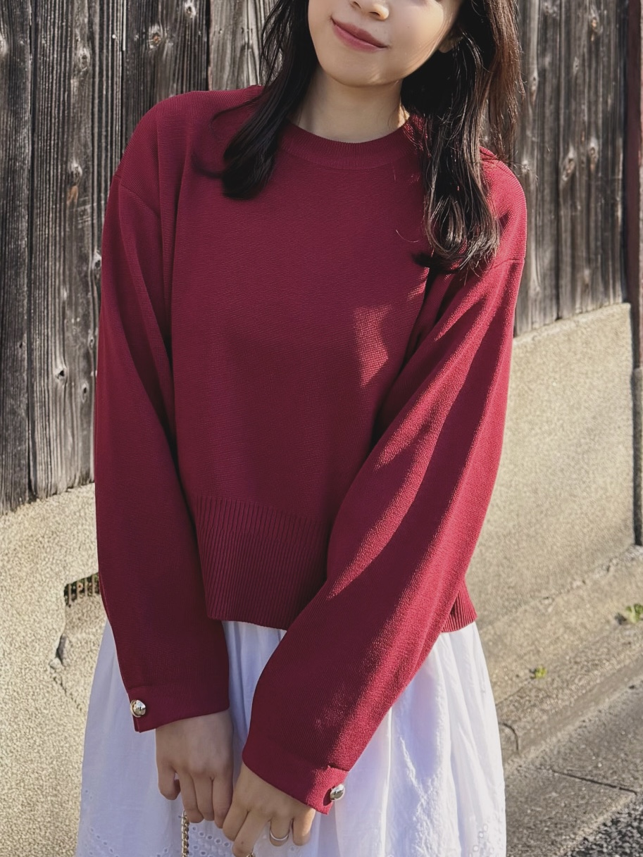 7色•金扣手袖防起毛粒針織上衣