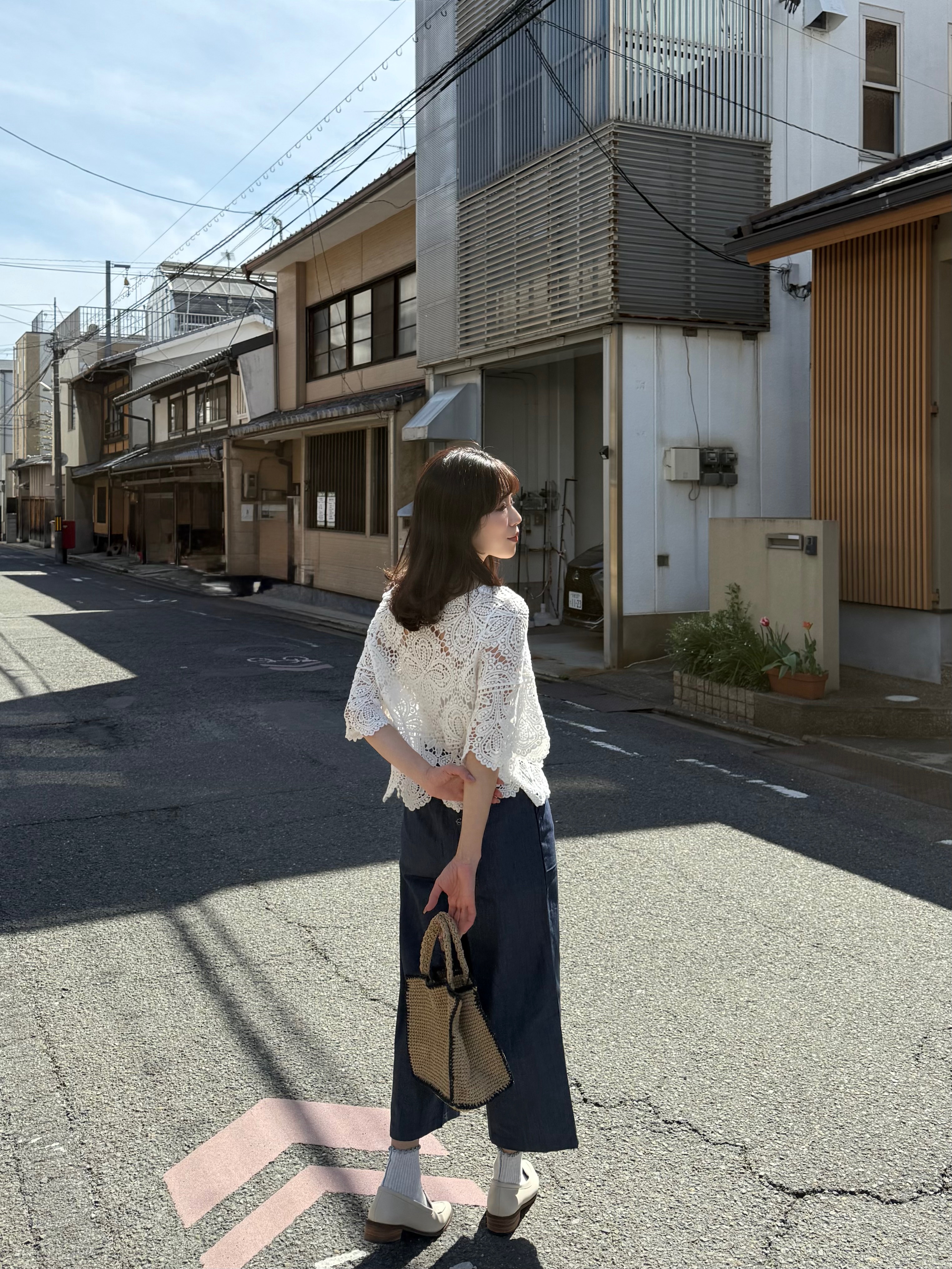 蝴蝶腰帶7分闊腳褲