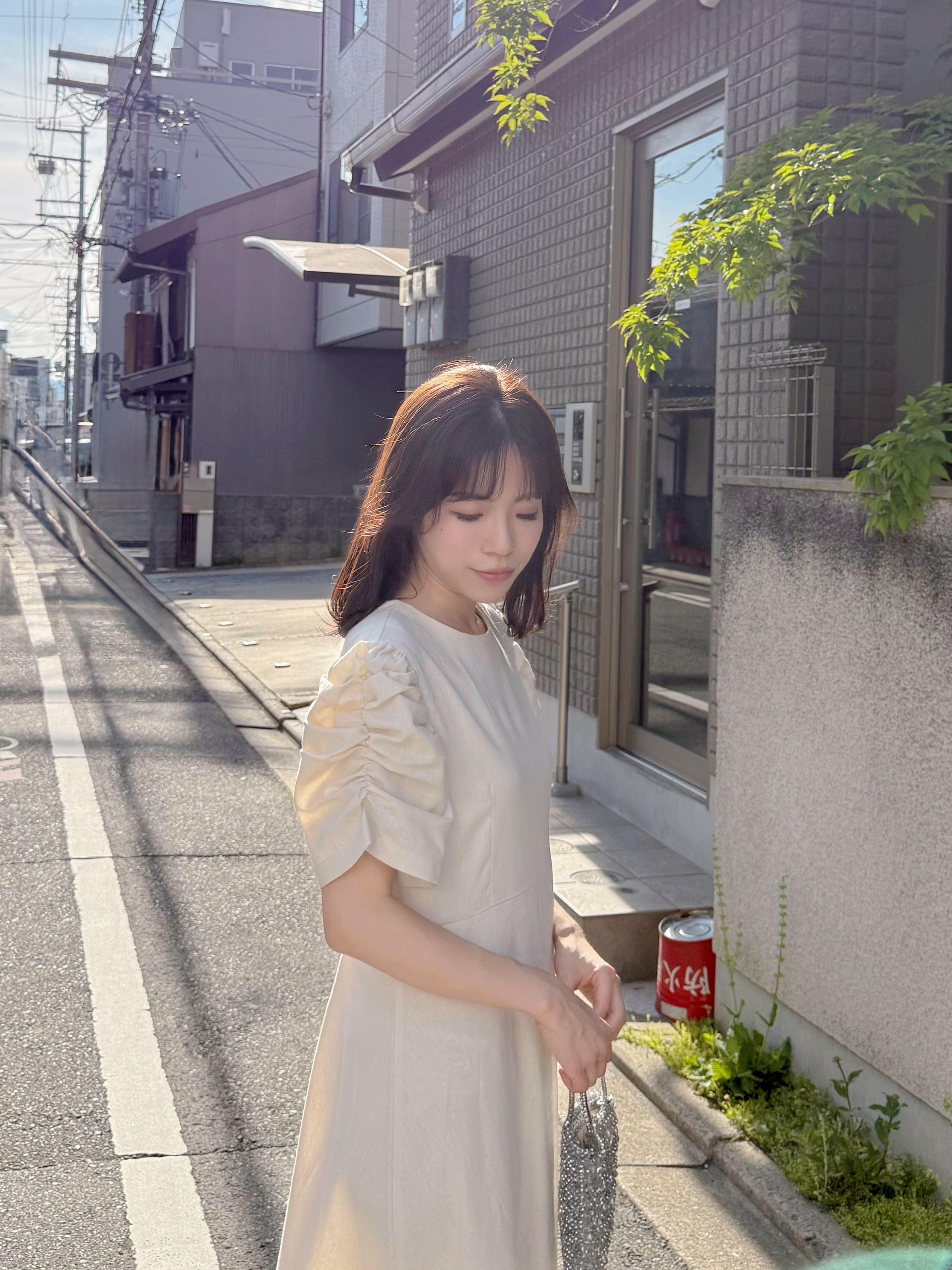 2色•淨色簡約公主袖修腰連身裙
