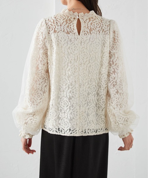 紗紗泡泡袖蕾絲上衣