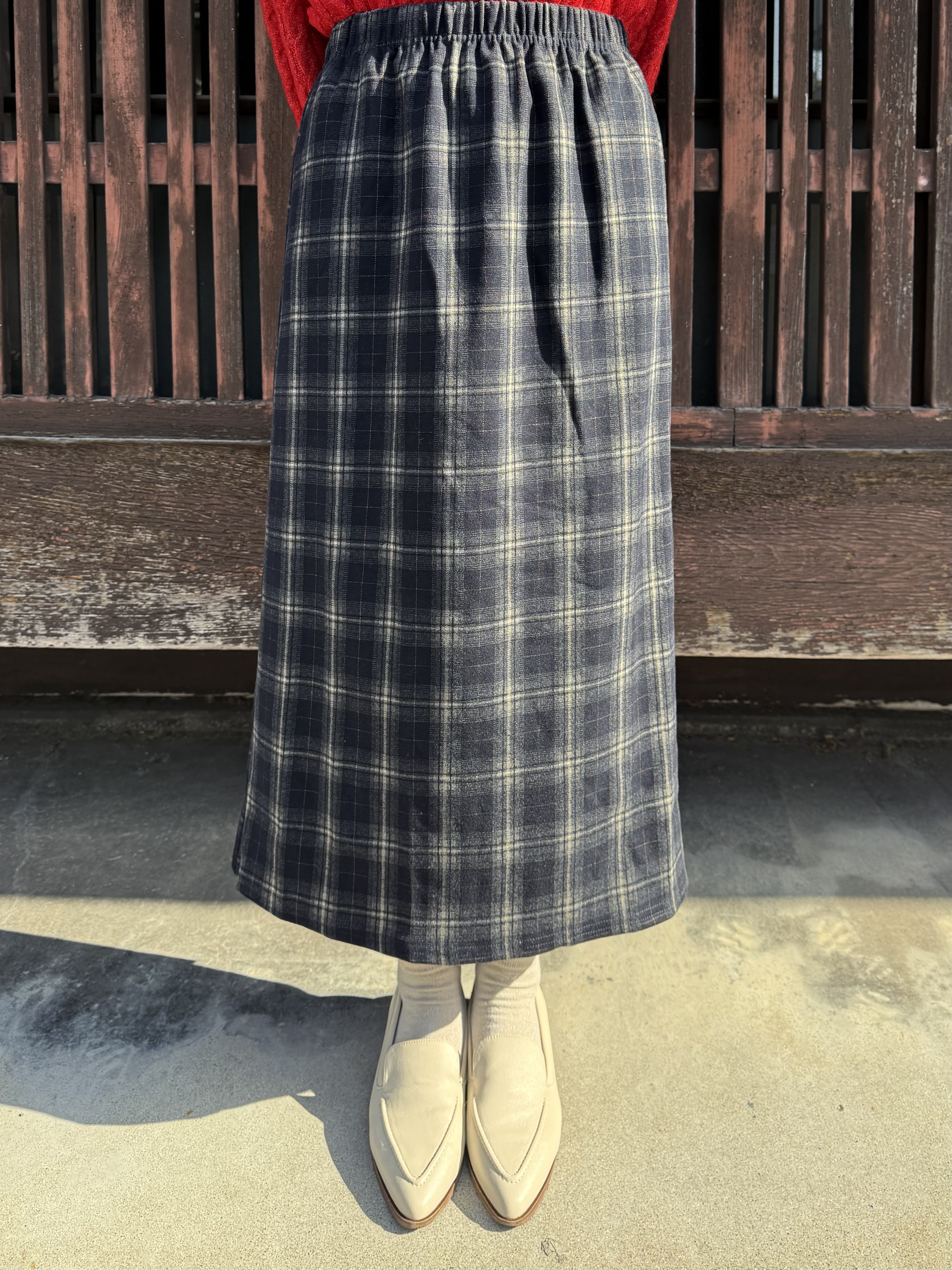 6色•英倫格子薄絨直身裙