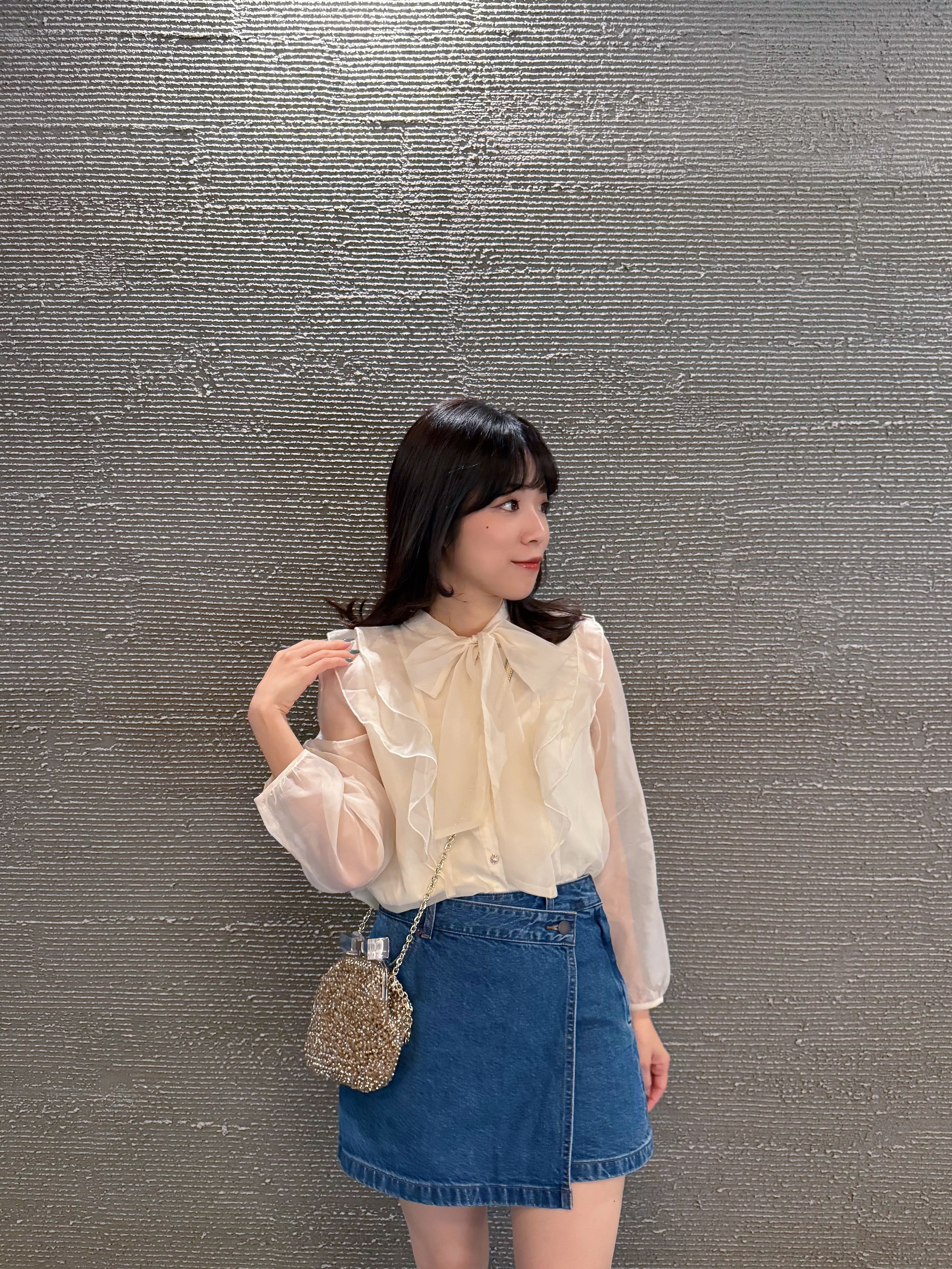 蝴蝶結光澤感輕紗雪紡恤衫