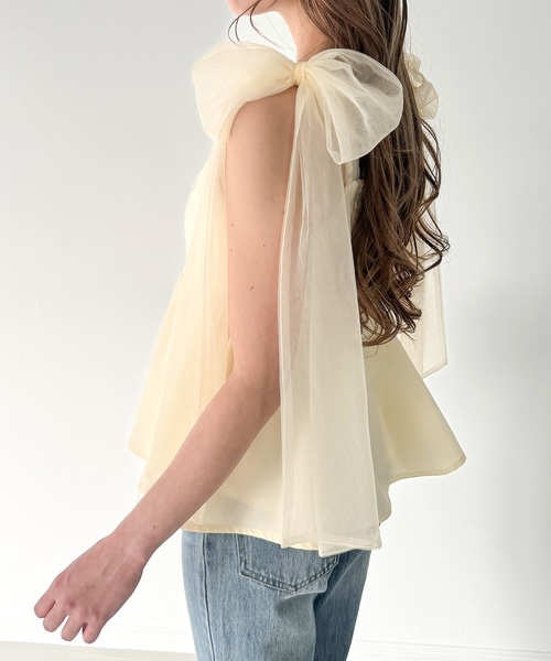 紗蝴蝶結肩帶背心